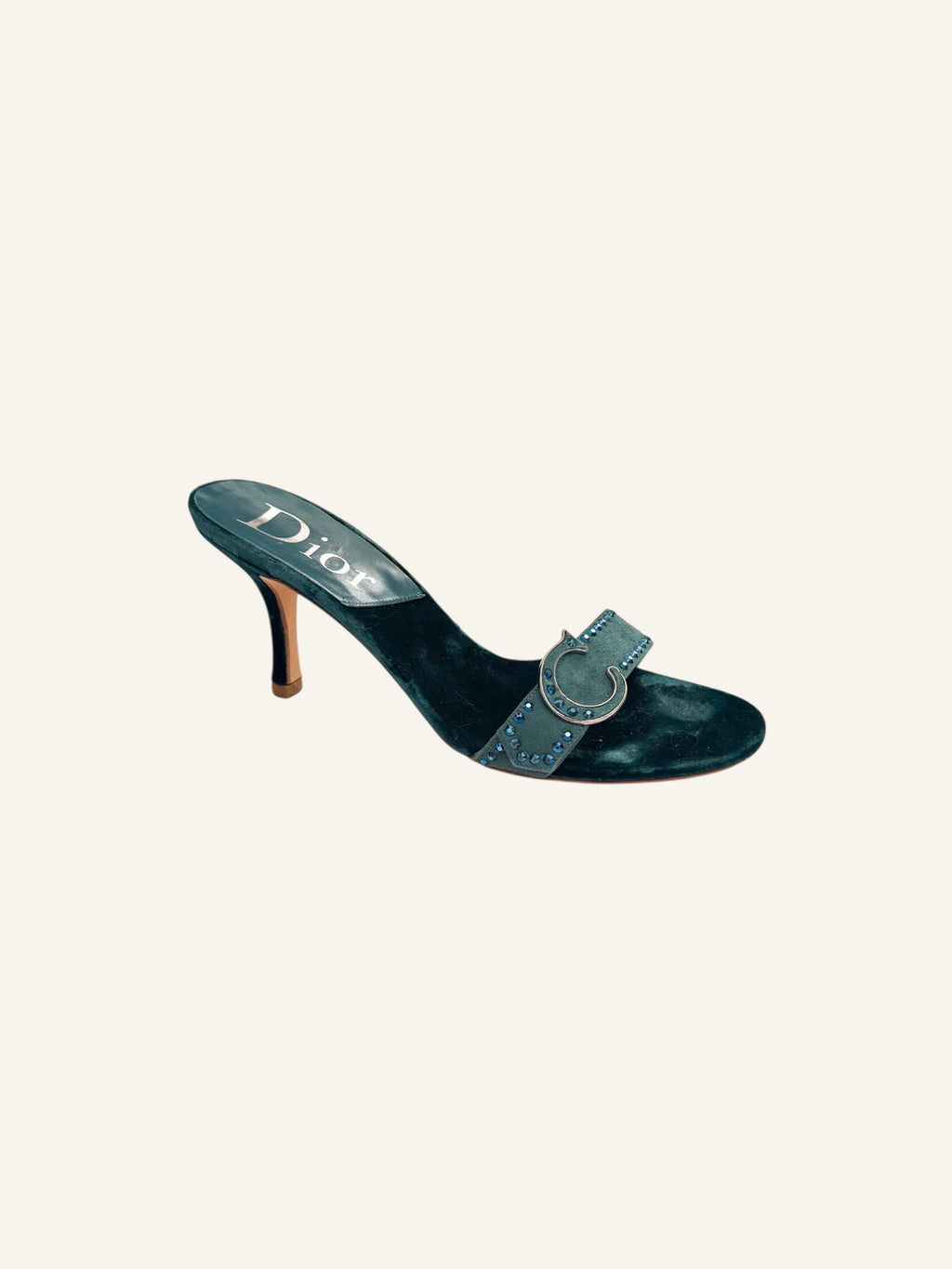 Christian Dior Blue Velvet Embellished Crystal Heels
