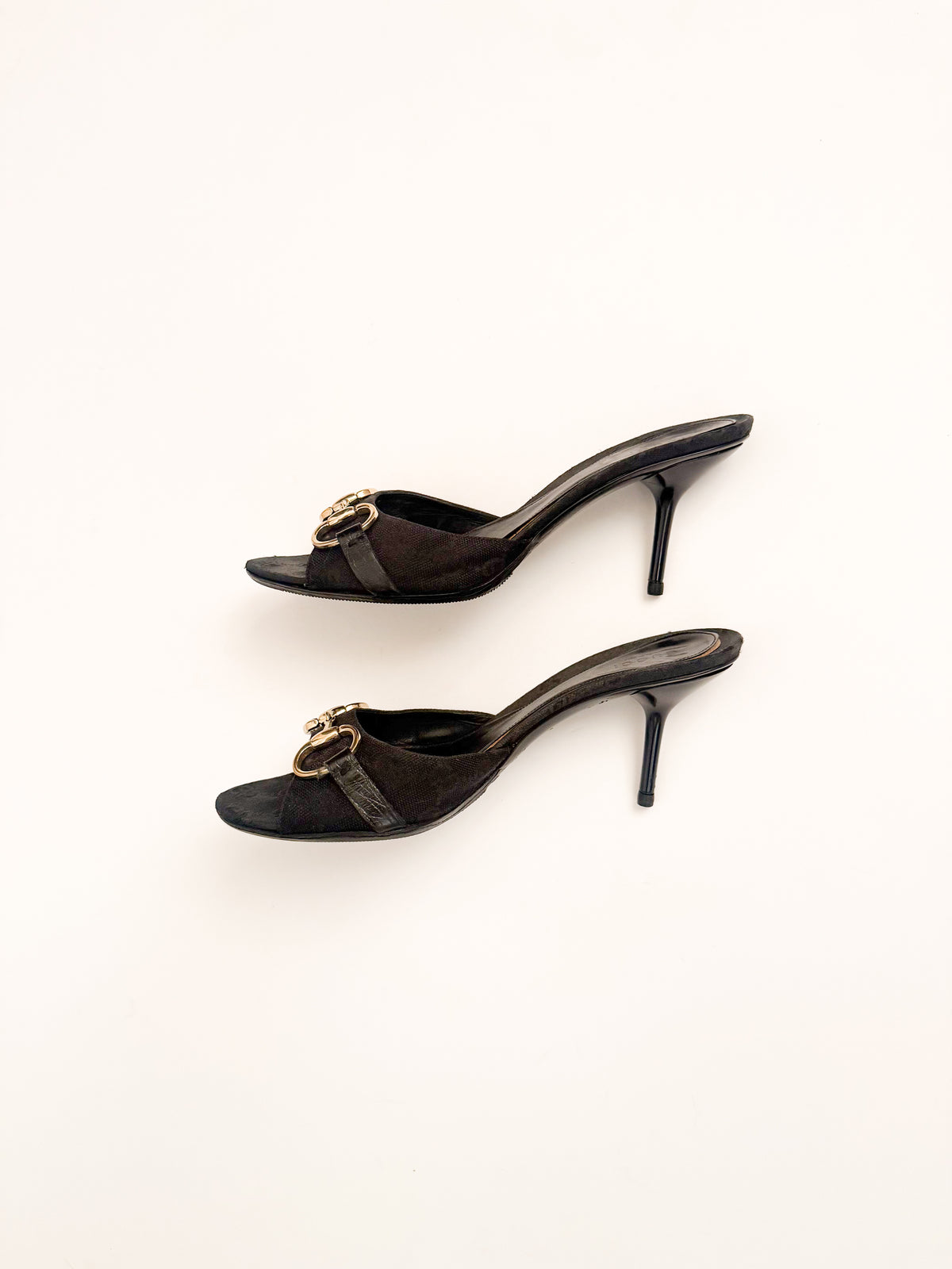 Gucci Black Monogram Horsebit Heels