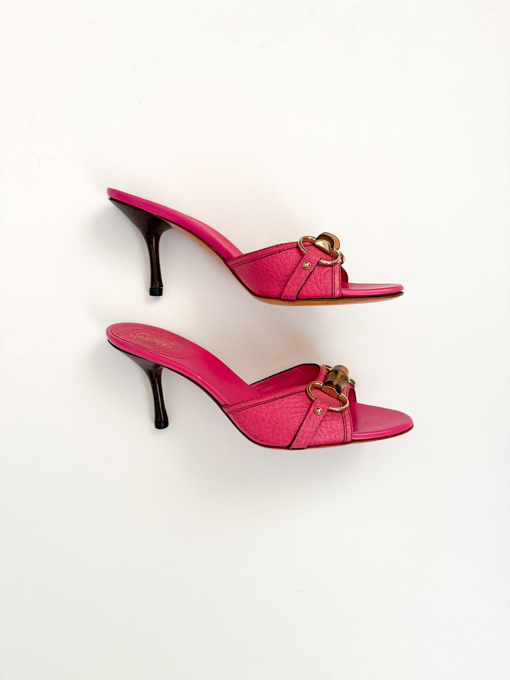 Gucci Pink Leather Bamboo Heels