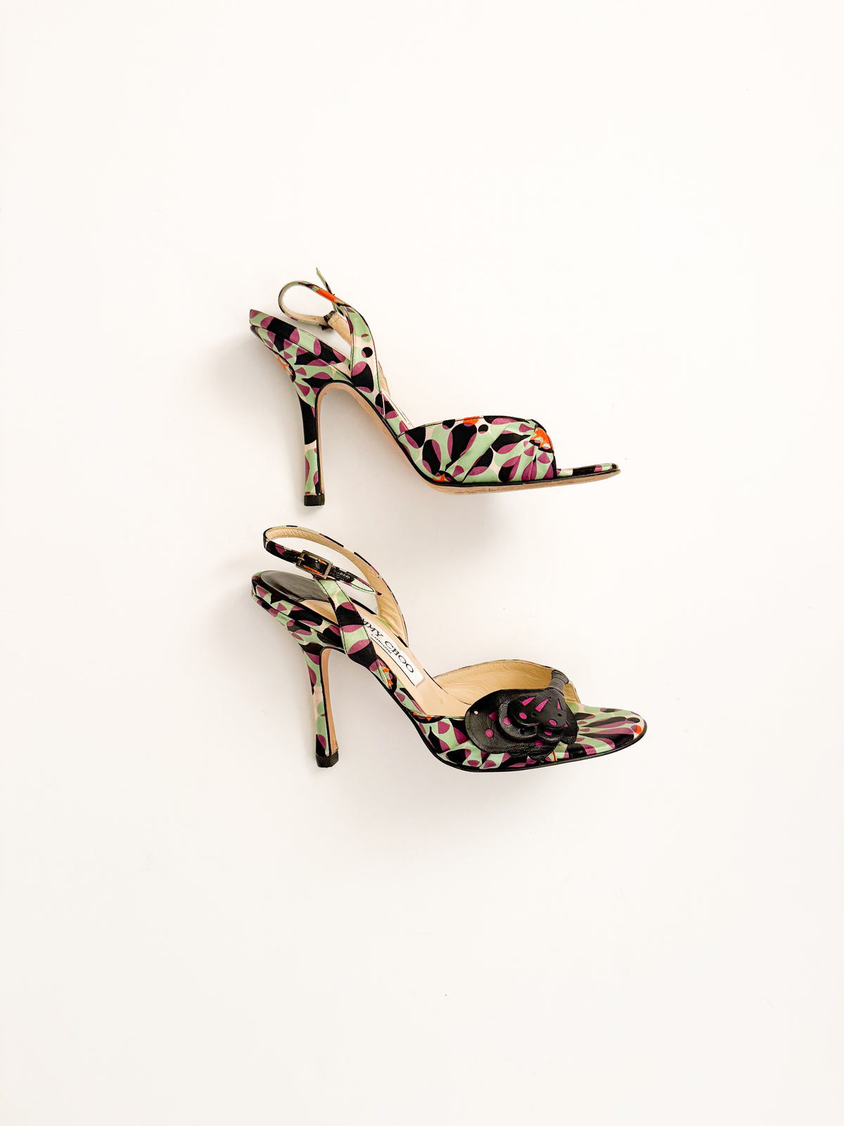 Jimmy Choo Butterfly Appliqué Satin Slingback Heels