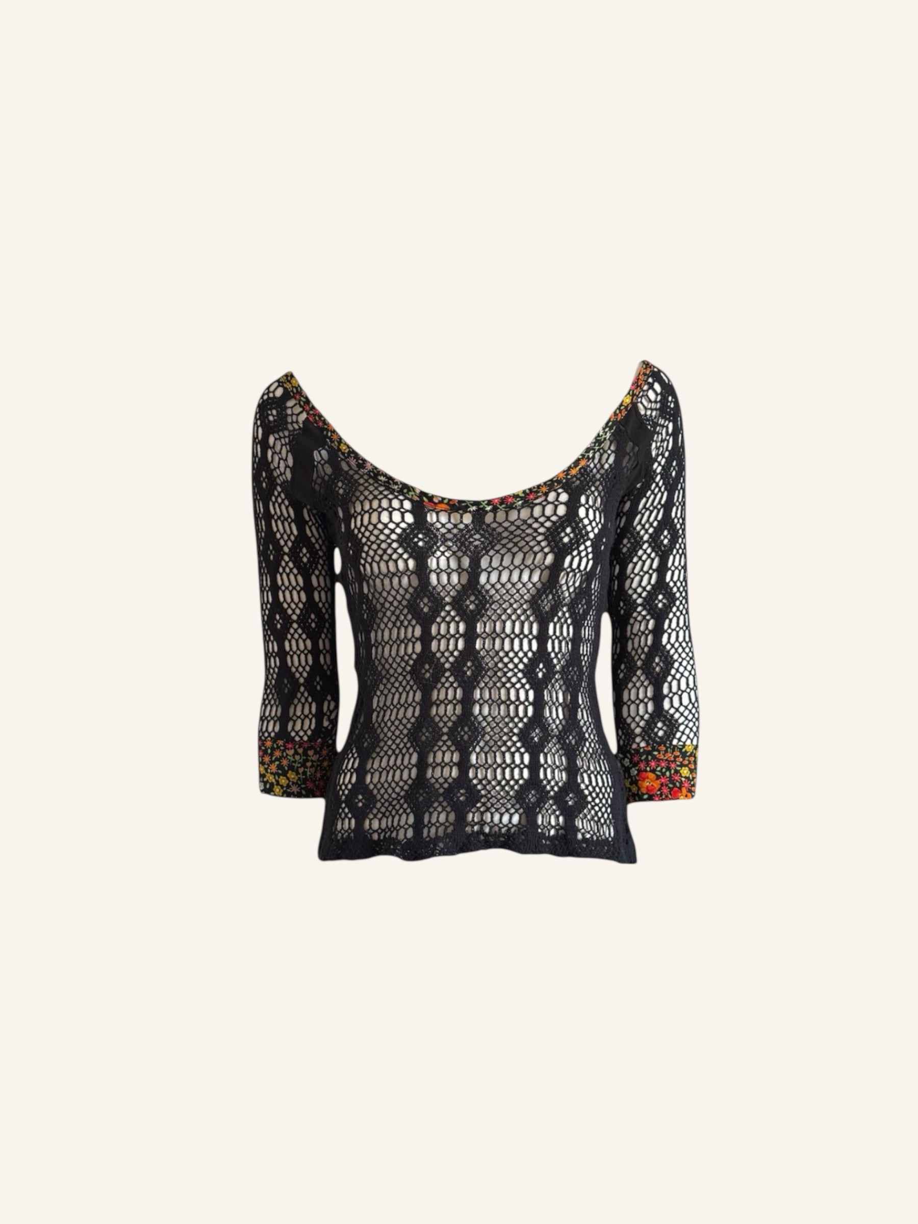 Dolce & Gabbana S/S 2003 Black Floral Knit Top
