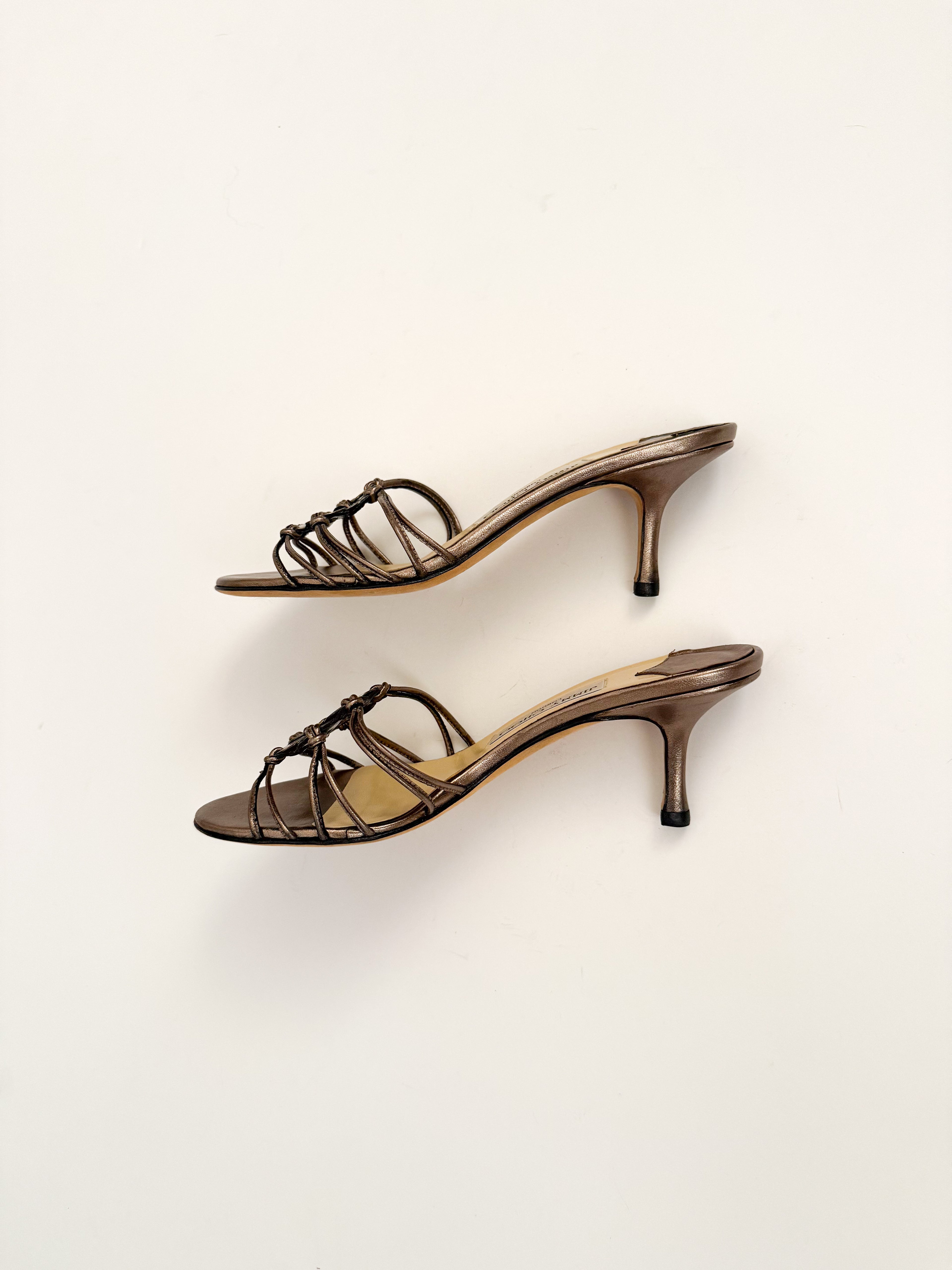 Jimmy Choo Silver Flower Kitten Heels