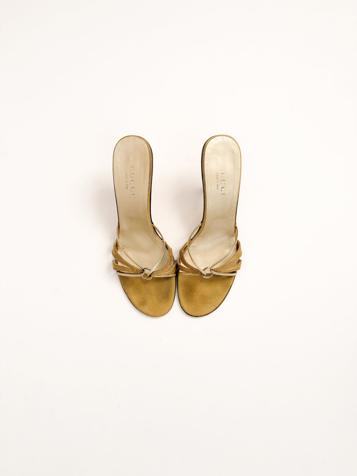 Gucci Gold Strappy Leather Heels