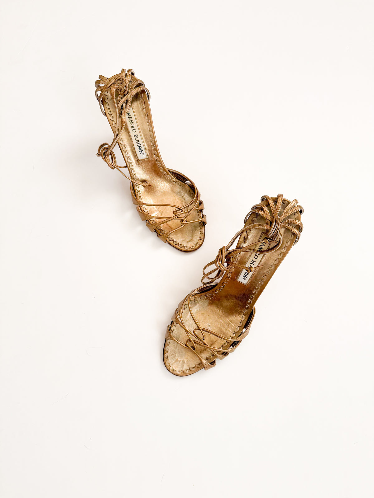 Manolo Blahnik Brown Metallic Strappy Heels