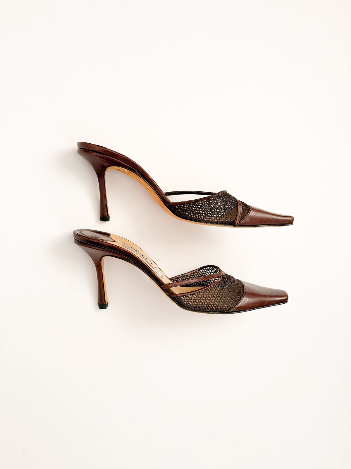 Jimmy Choo Brown Mesh Leather Mules