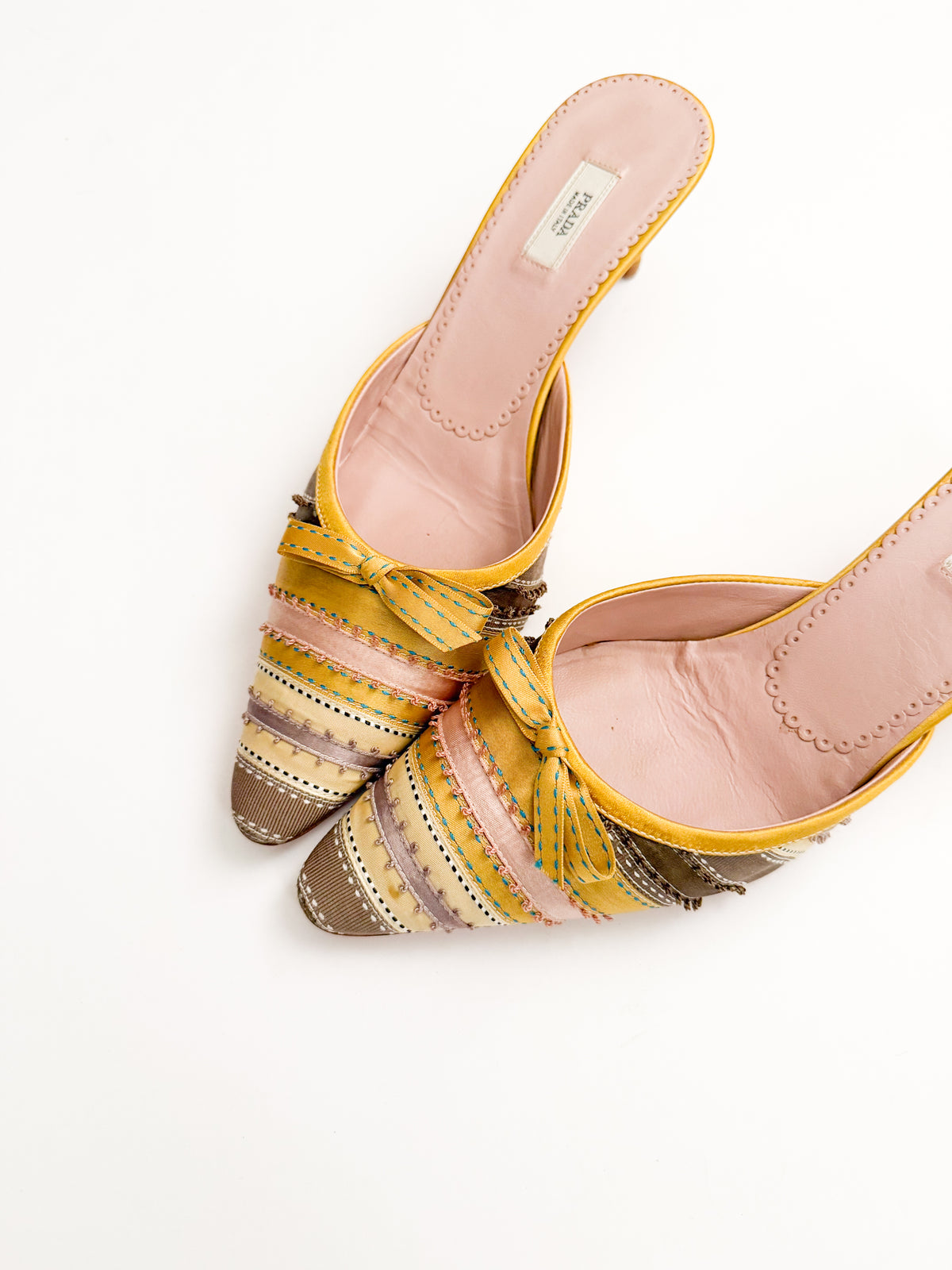 Prada Yellow Ribbon Satin Bow Mules