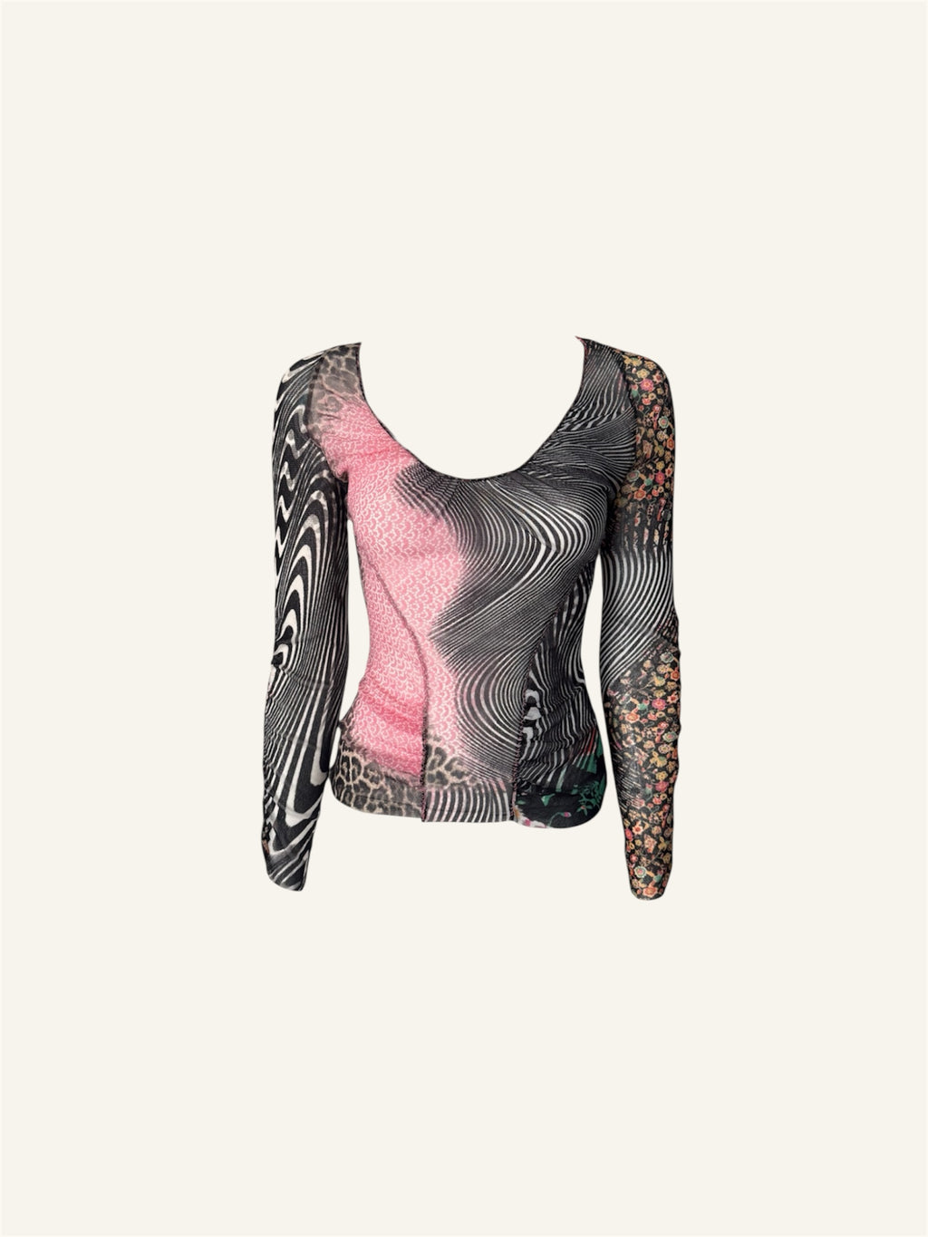 Roberto Cavalli Class Leopard Pink Swirl Mesh Top