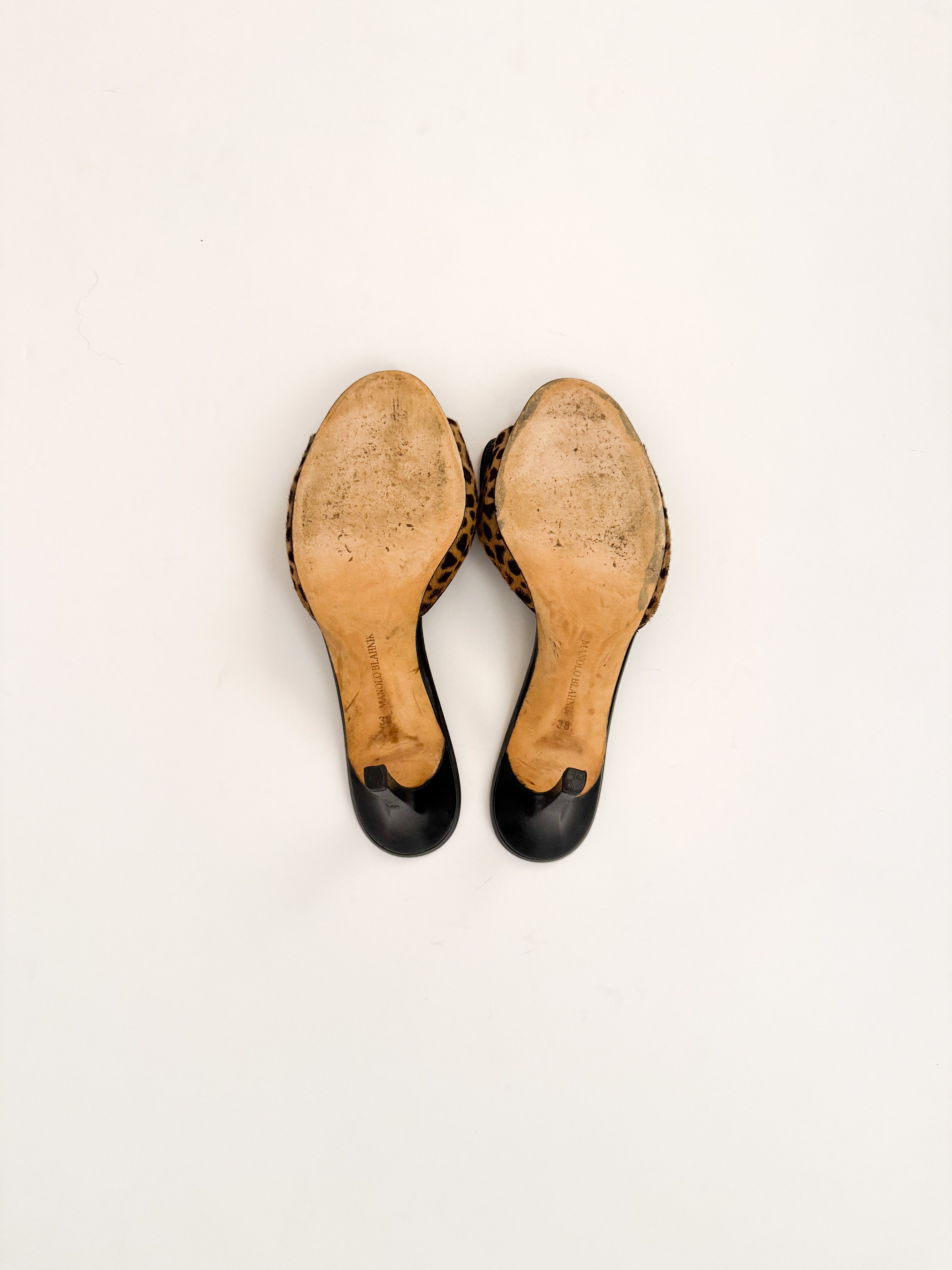 Manolo Blahnik Ponyhair Cheetah Print Bow Heels