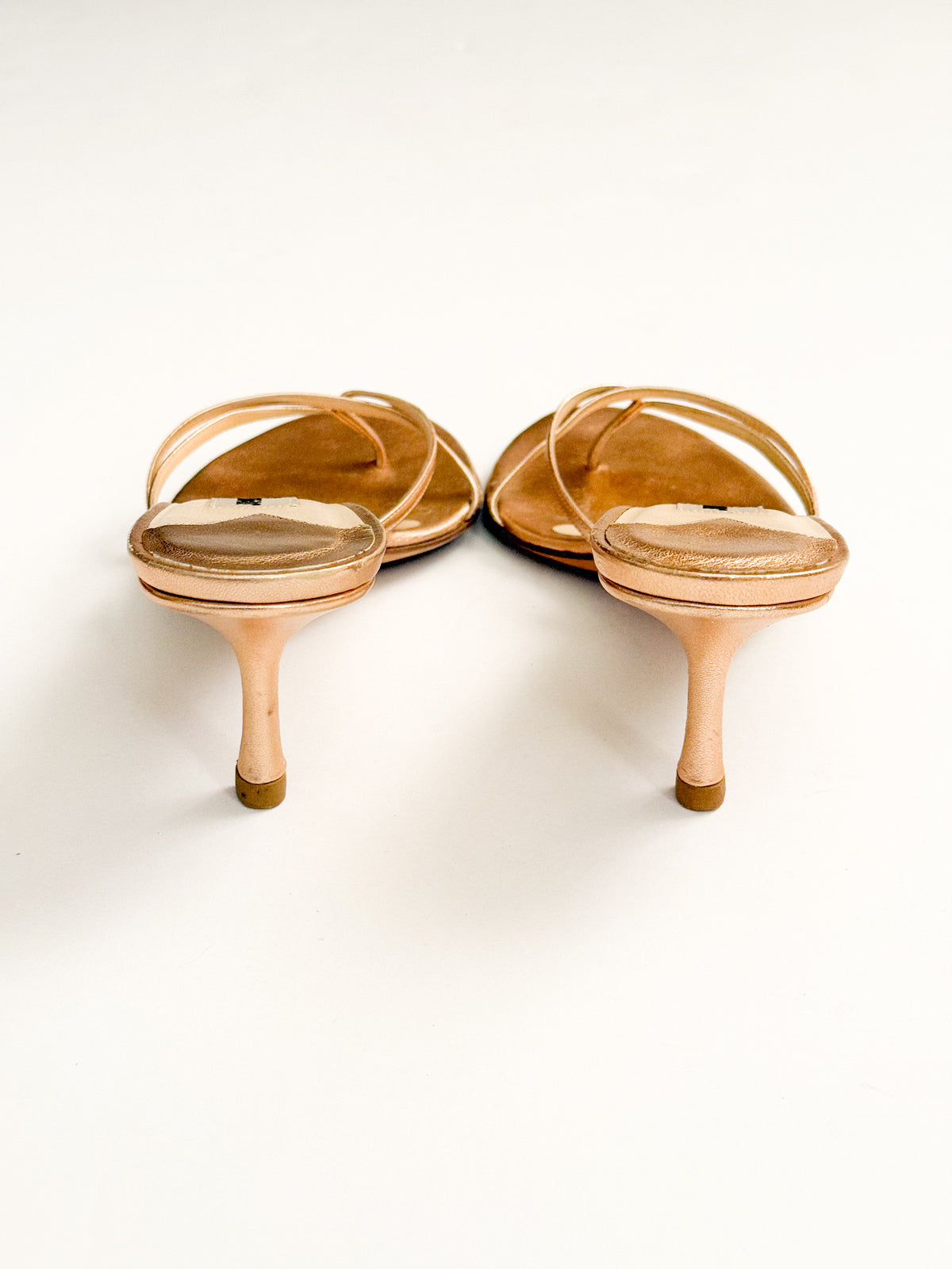 Jimmy Choo Rose Gold Metallic Thong Strappy Heels