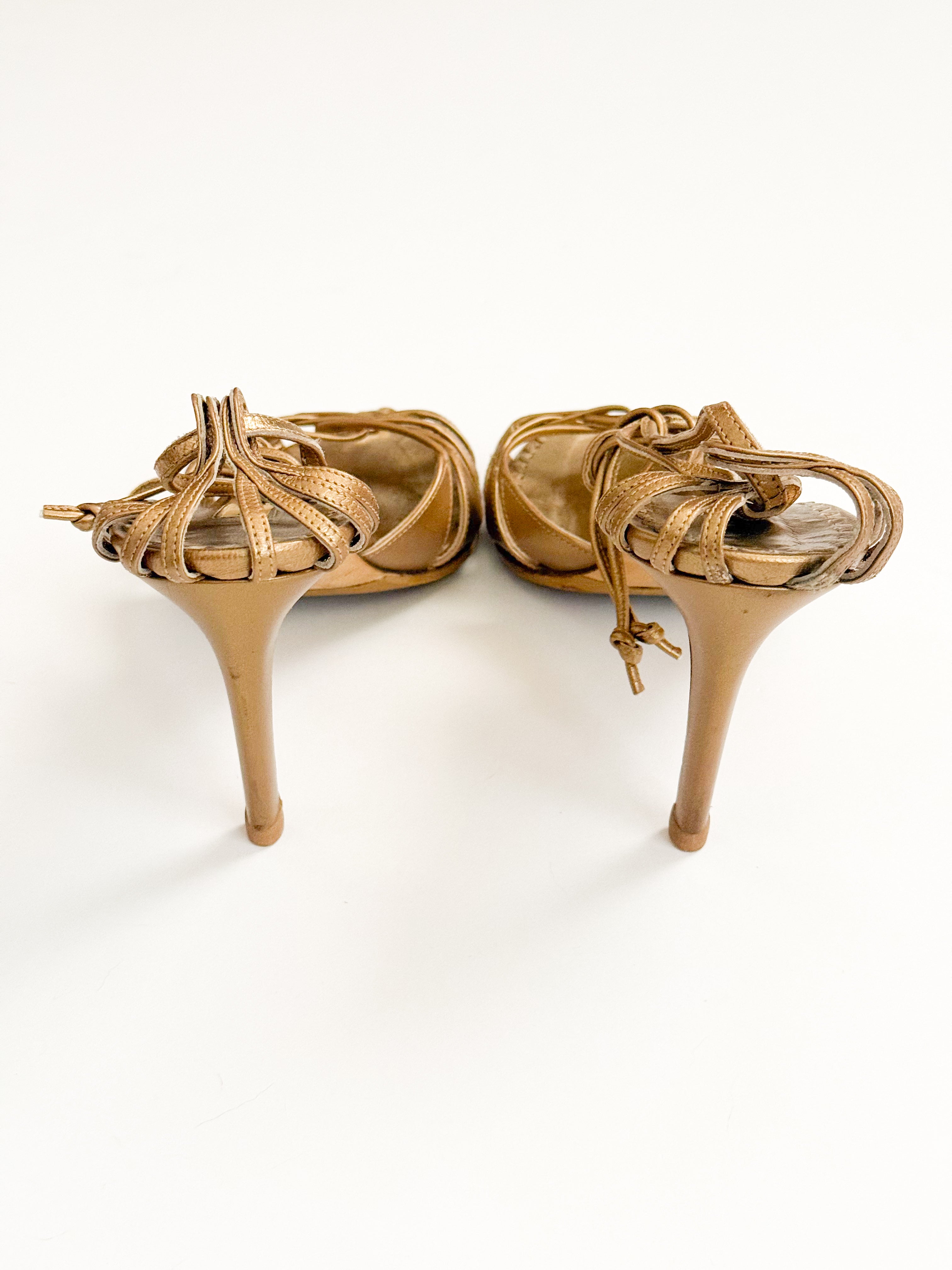 Manolo Blahnik Brown Metallic Strappy Heels