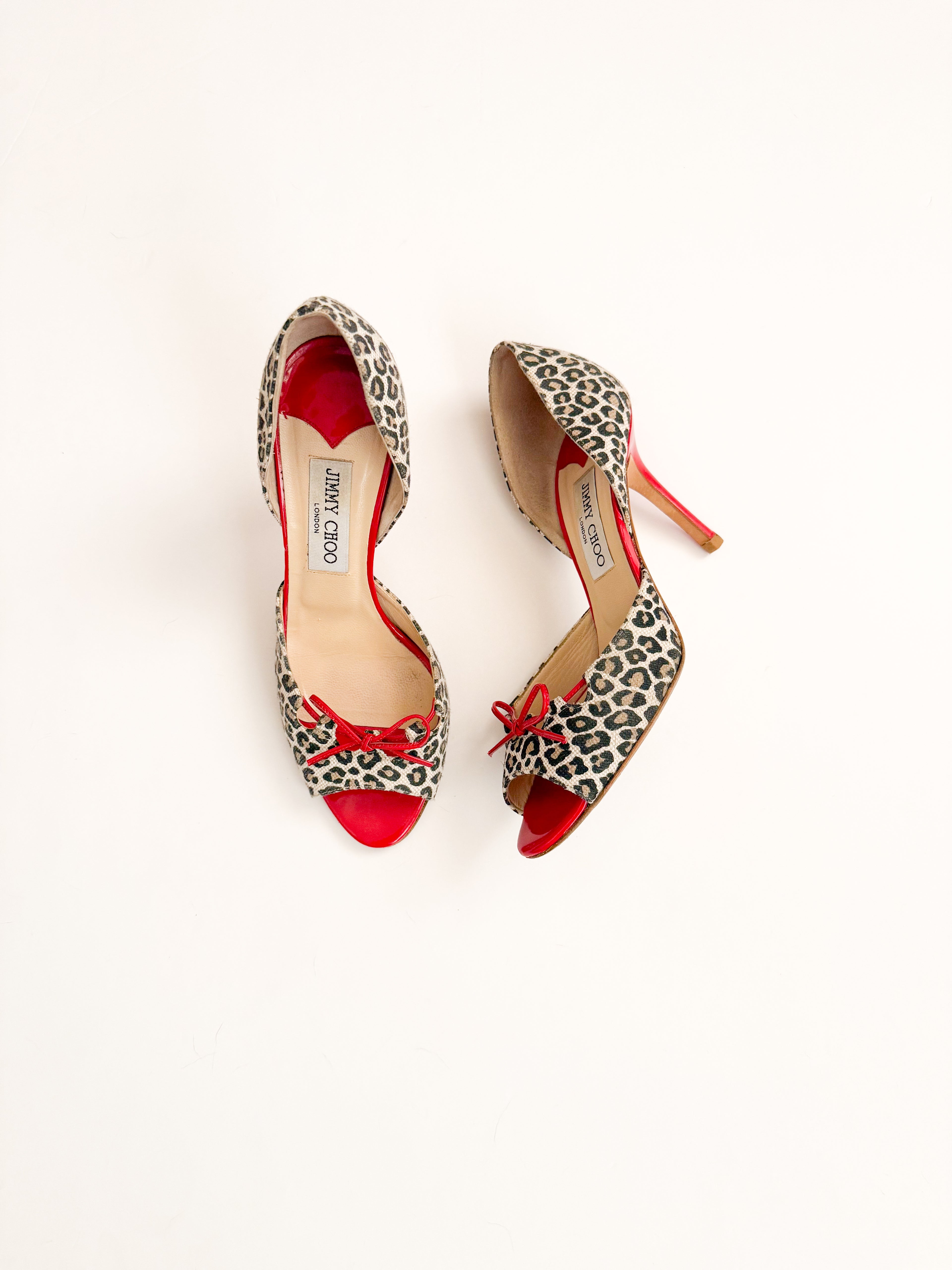 Jimmy Choo Red Bow Leopard D'Orsay Pumps