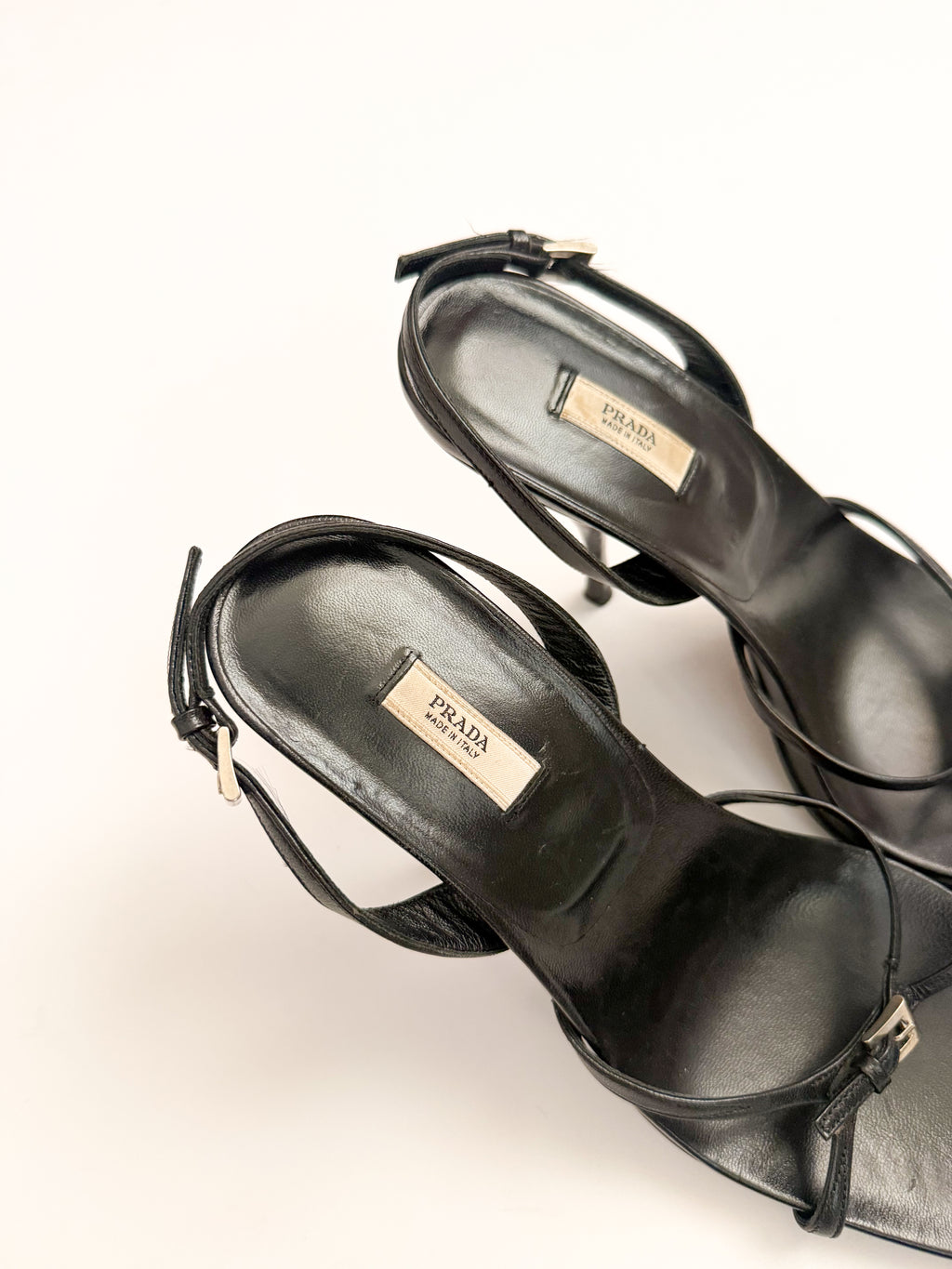 Prada Black Leather Buckle Slingback Heels