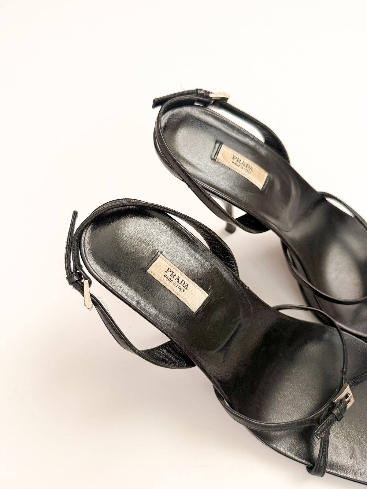 Prada Black Leather Buckle Slingback Heels