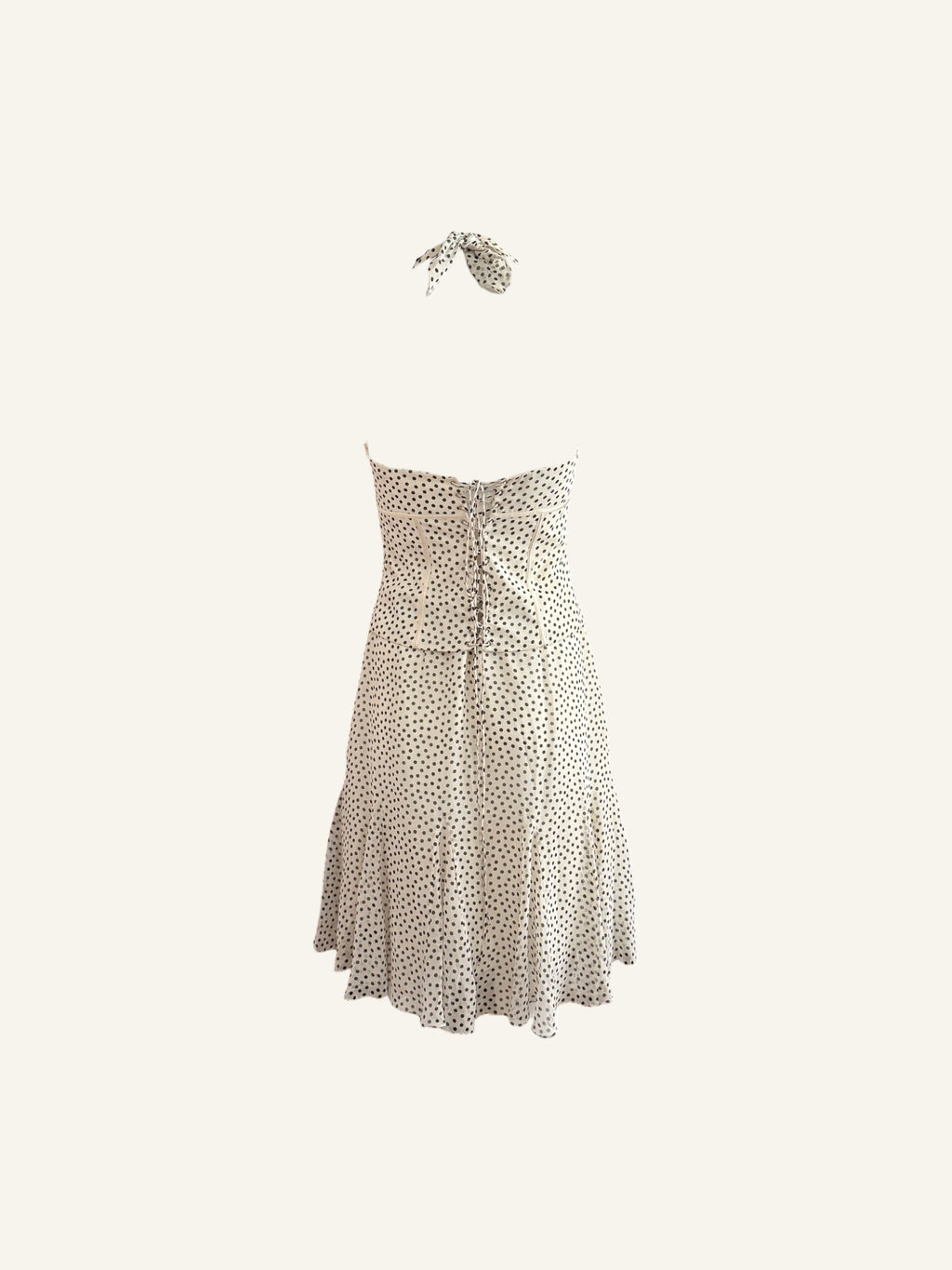 Sue Wong Ivory Silk Polka Dot Corset Halter Dress