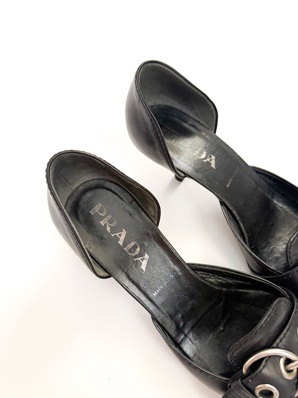 Prada S/S 2002 Black Buckle Leather d'Orsay Pumps