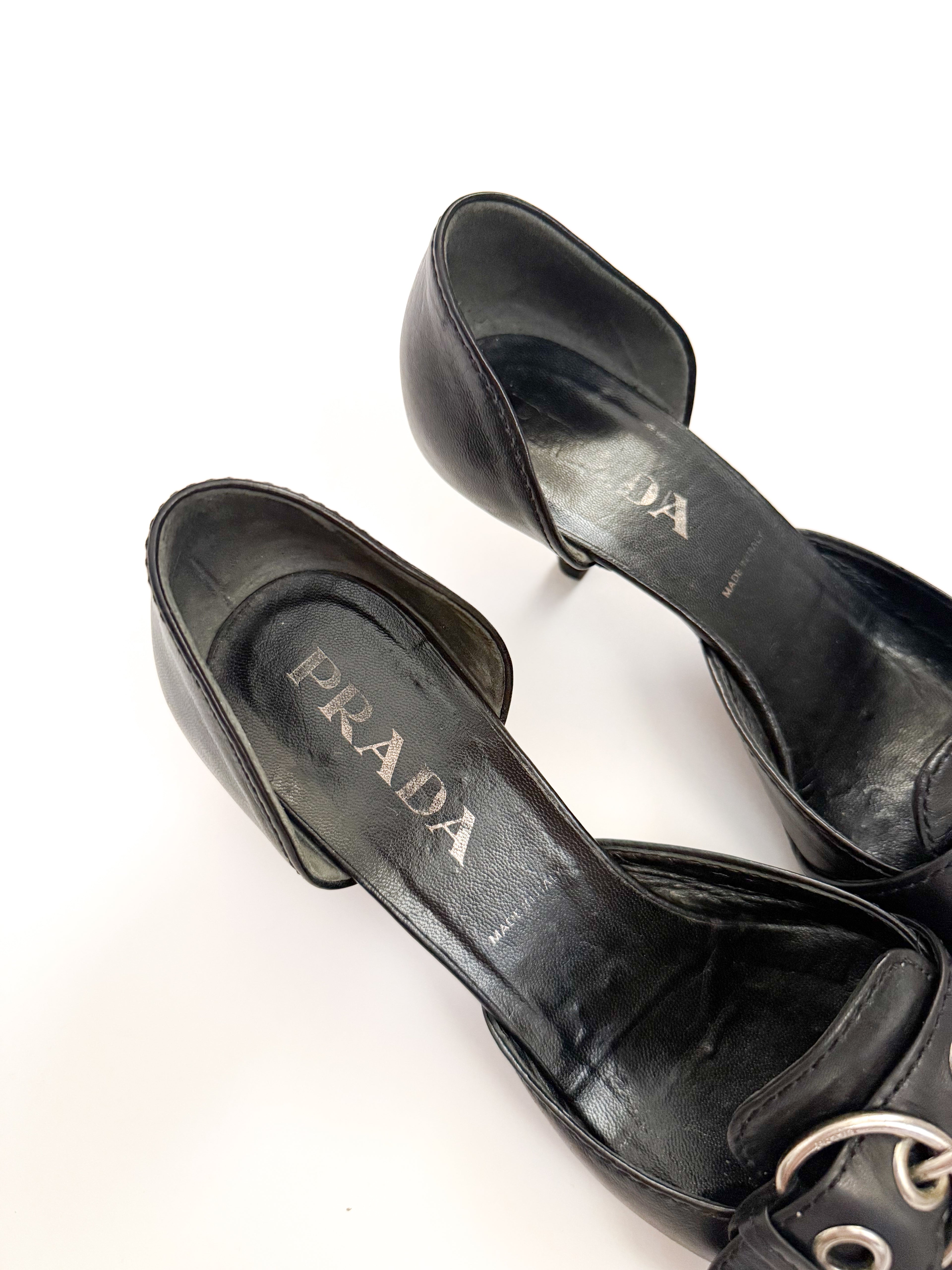 Prada S/S 2002 Black Buckle Leather d'Orsay Pumps