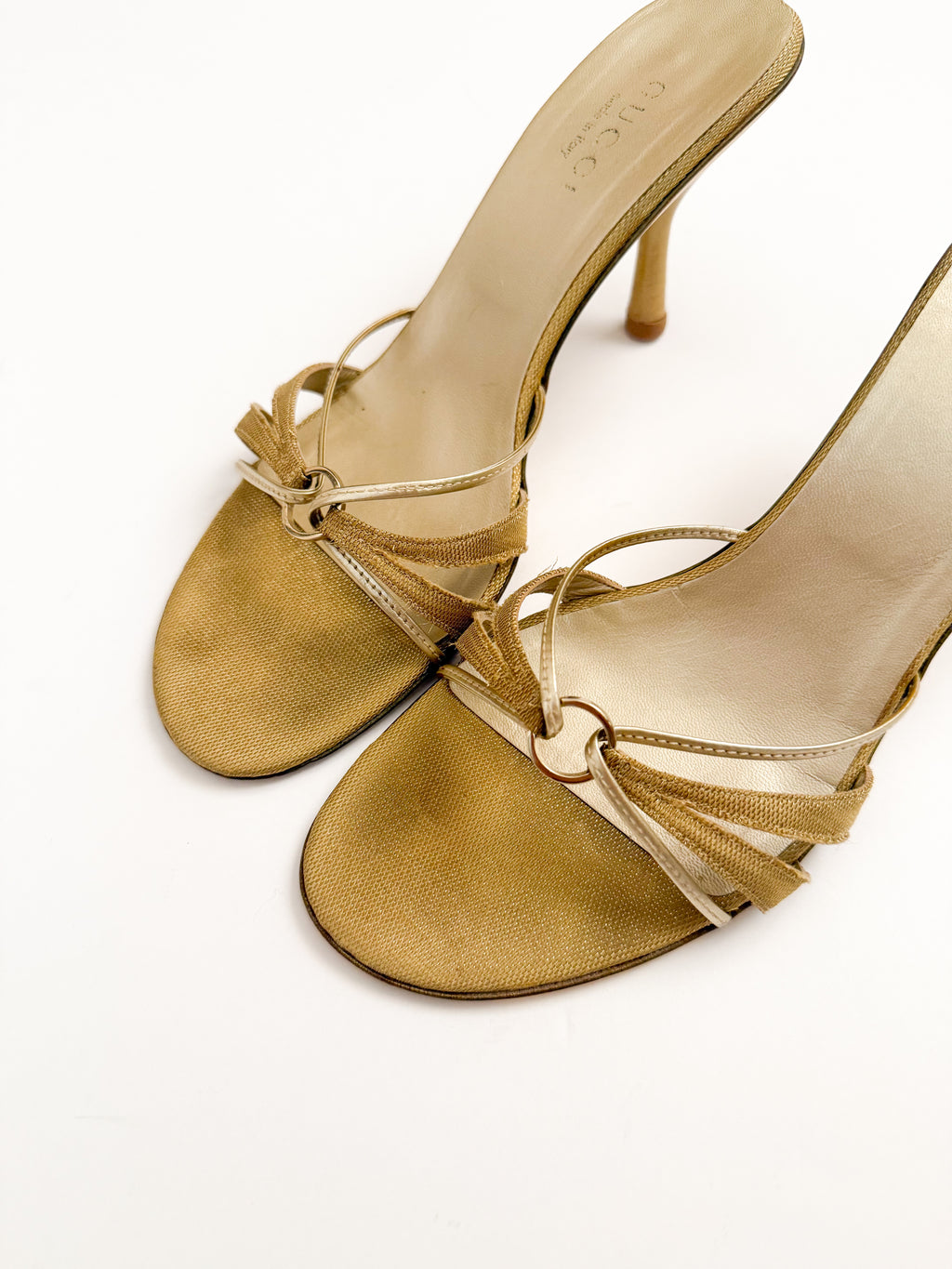 Gucci Gold Strappy Leather Heels