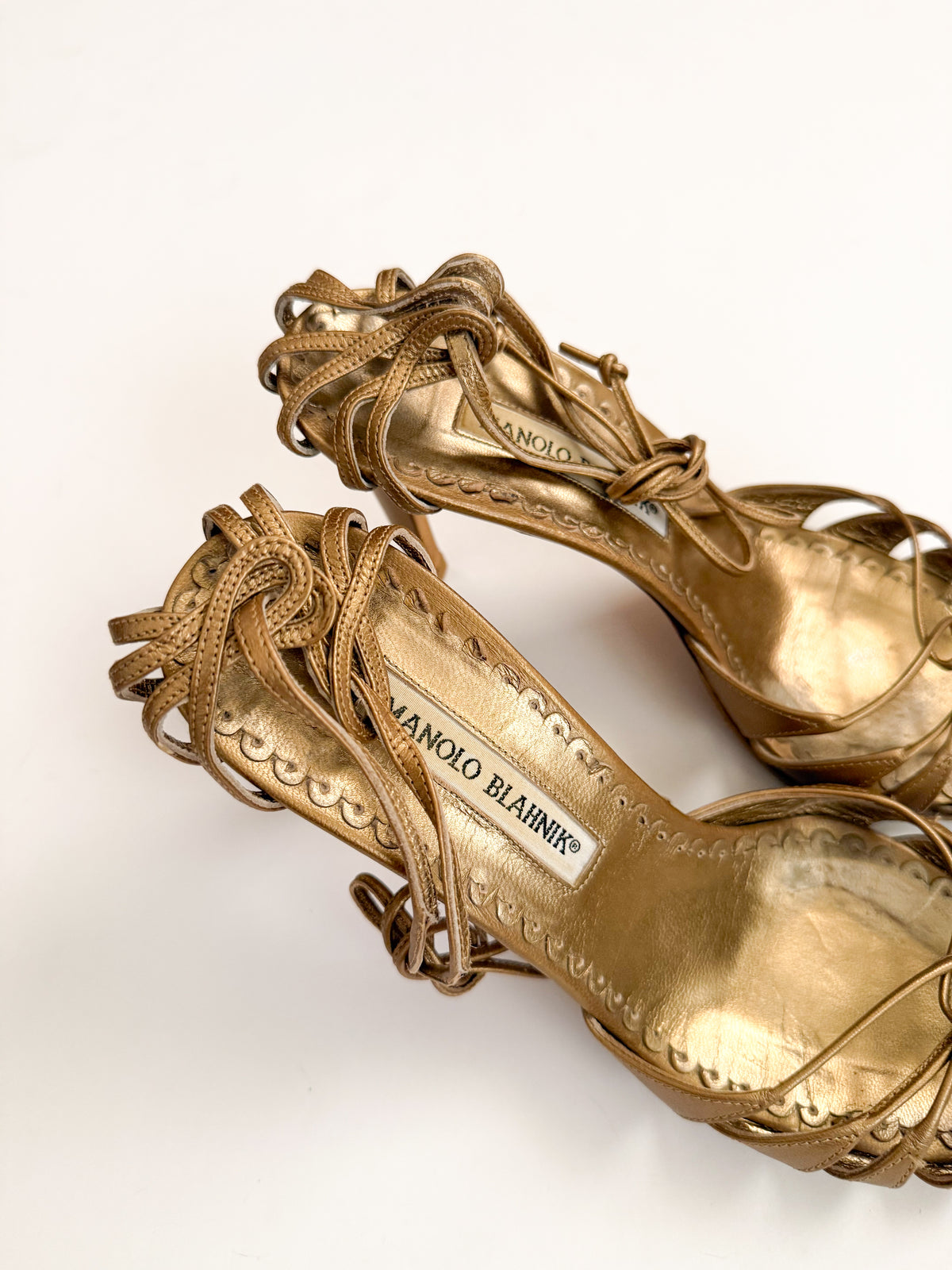 Manolo Blahnik Brown Metallic Strappy Heels
