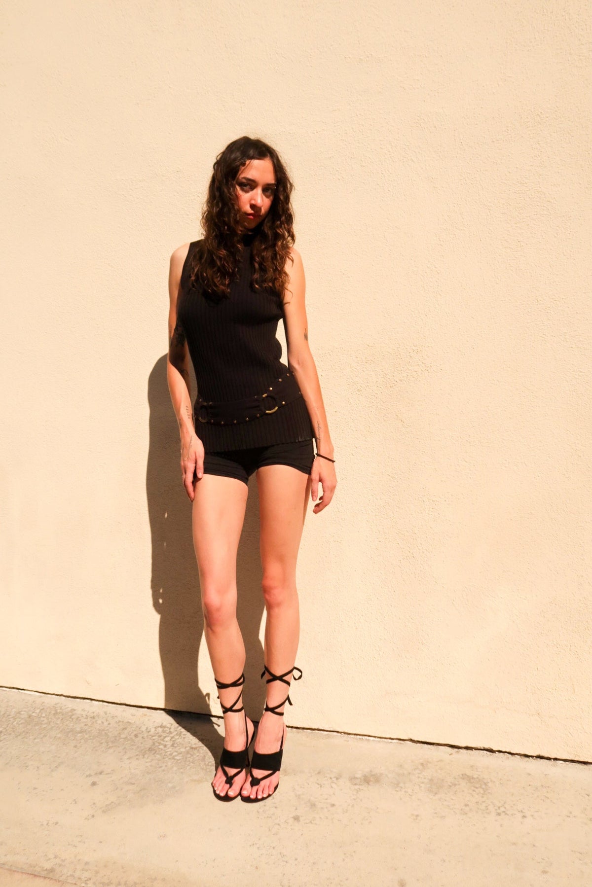 Manolo Blahnik Black Suede Lace Up Thong Heels