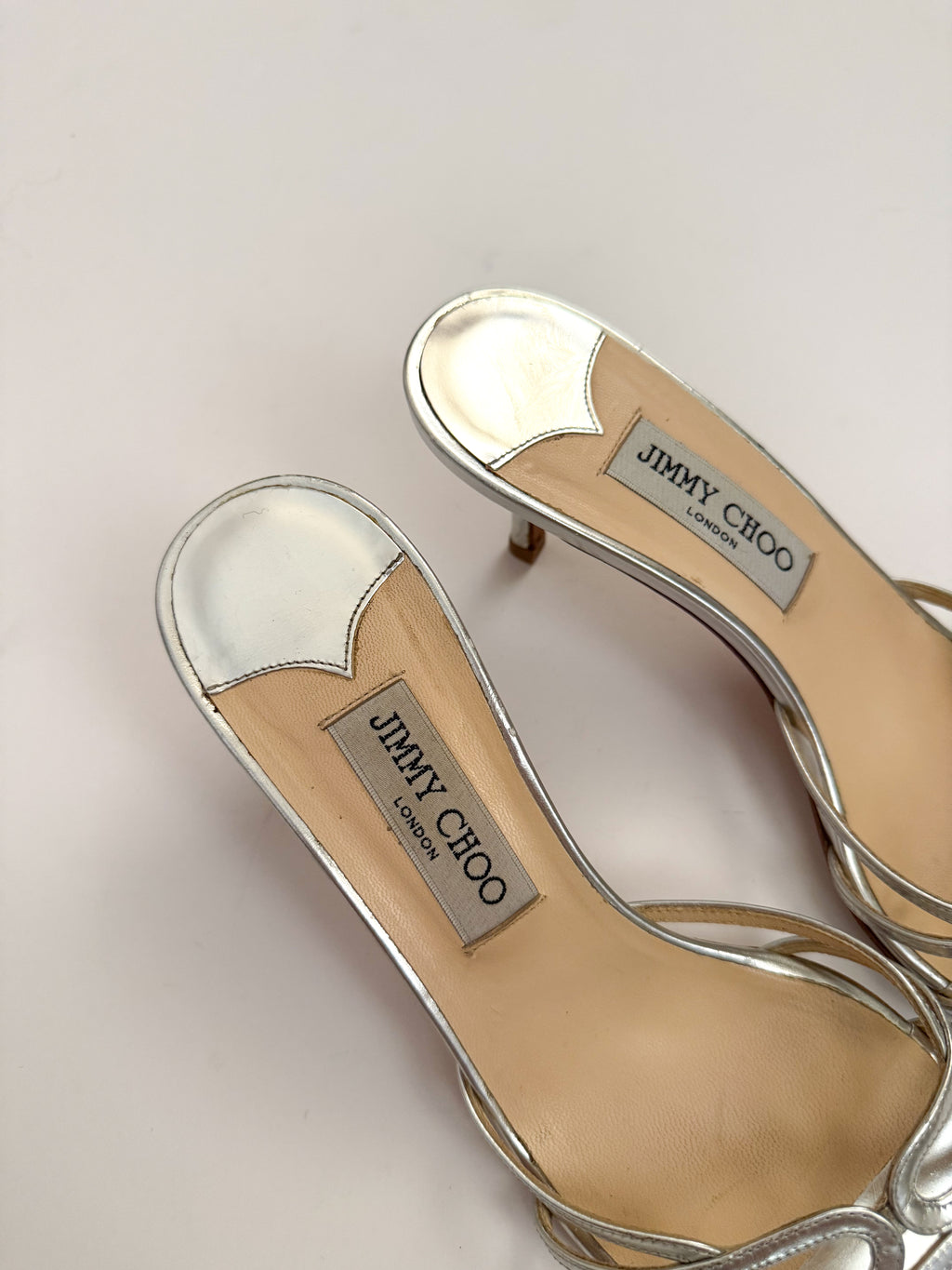 Jimmy Choo Metallic Silver Strappy Kitten Heels