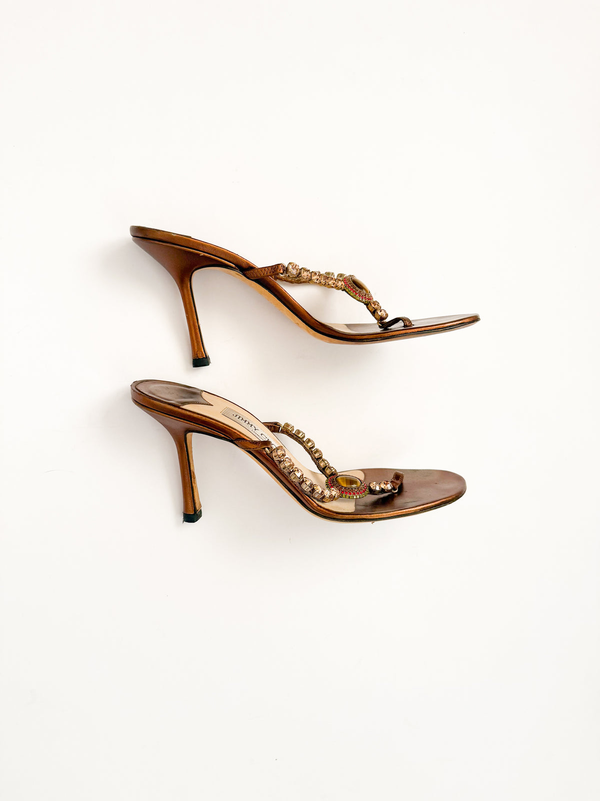 Jimmy Choo Brown Jewel Thong Heels