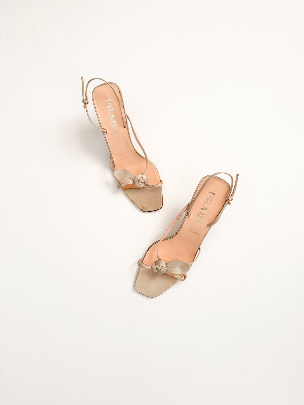 Prada Rosebud Nude Satin Slingback Heels
