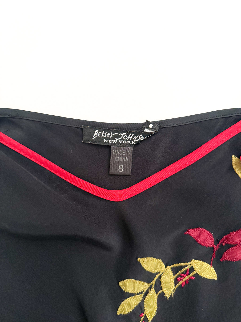 Betsey Johnson Red Floral Black Silk Dress