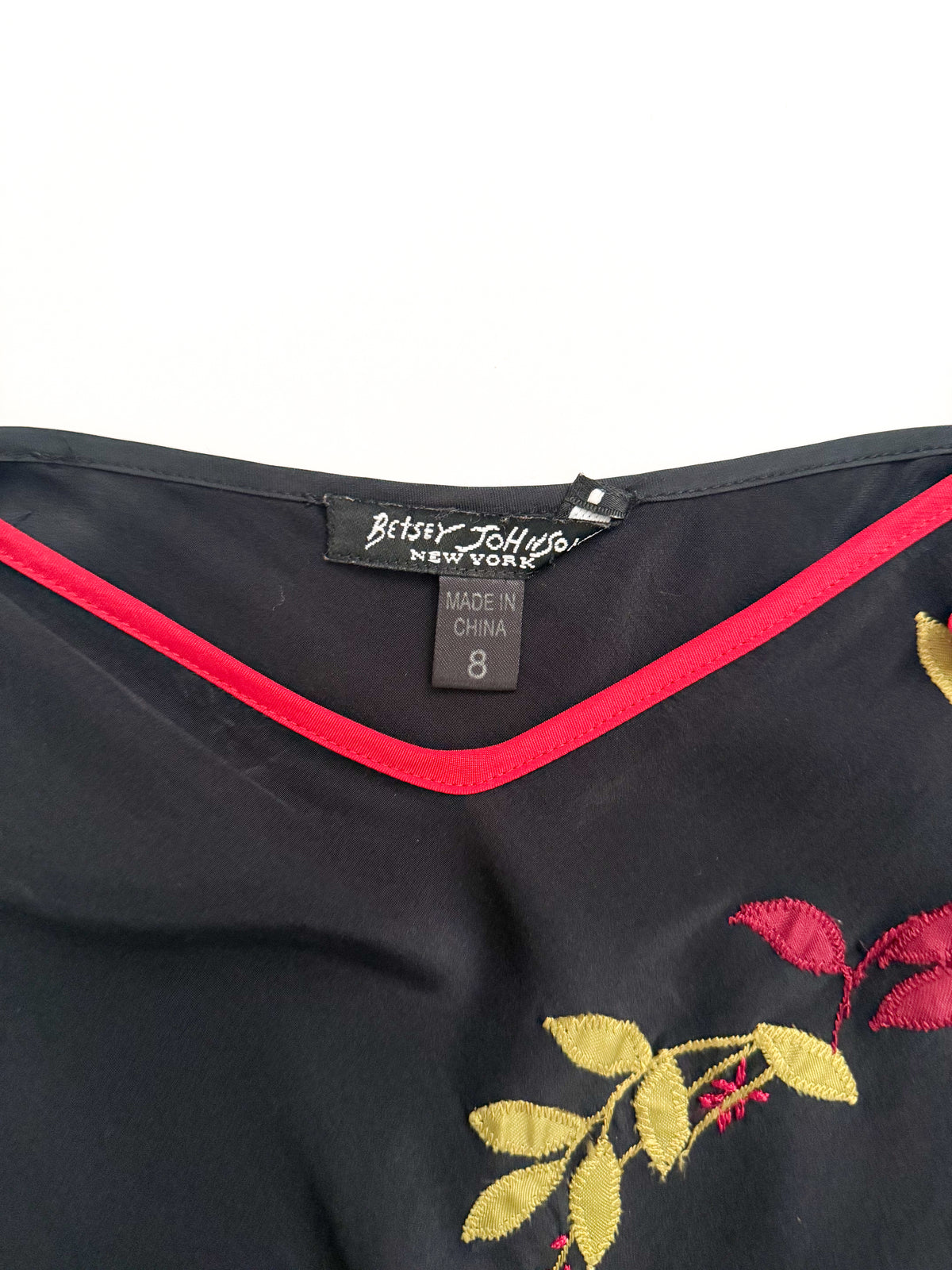 Betsey Johnson Red Floral Black Silk Dress