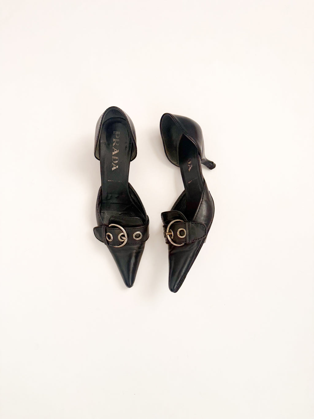 Prada SS2002 Black Buckle Leather d'Orsay Pumps