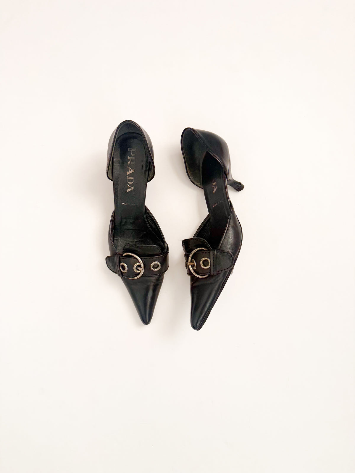 Prada SS2002 Black Buckle Leather d'Orsay Pumps