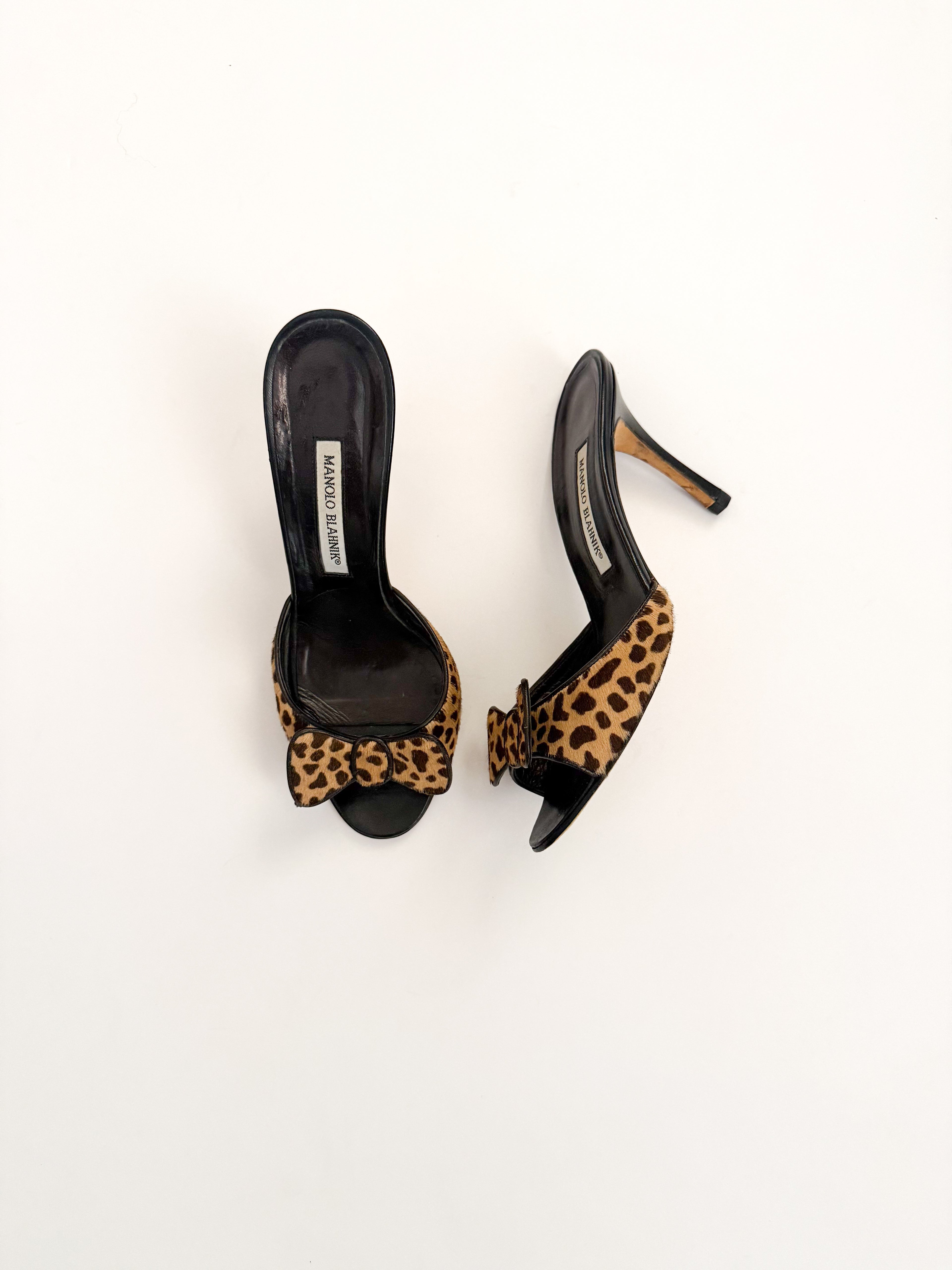 Manolo Blahnik Ponyhair Cheetah Print Bow Heels