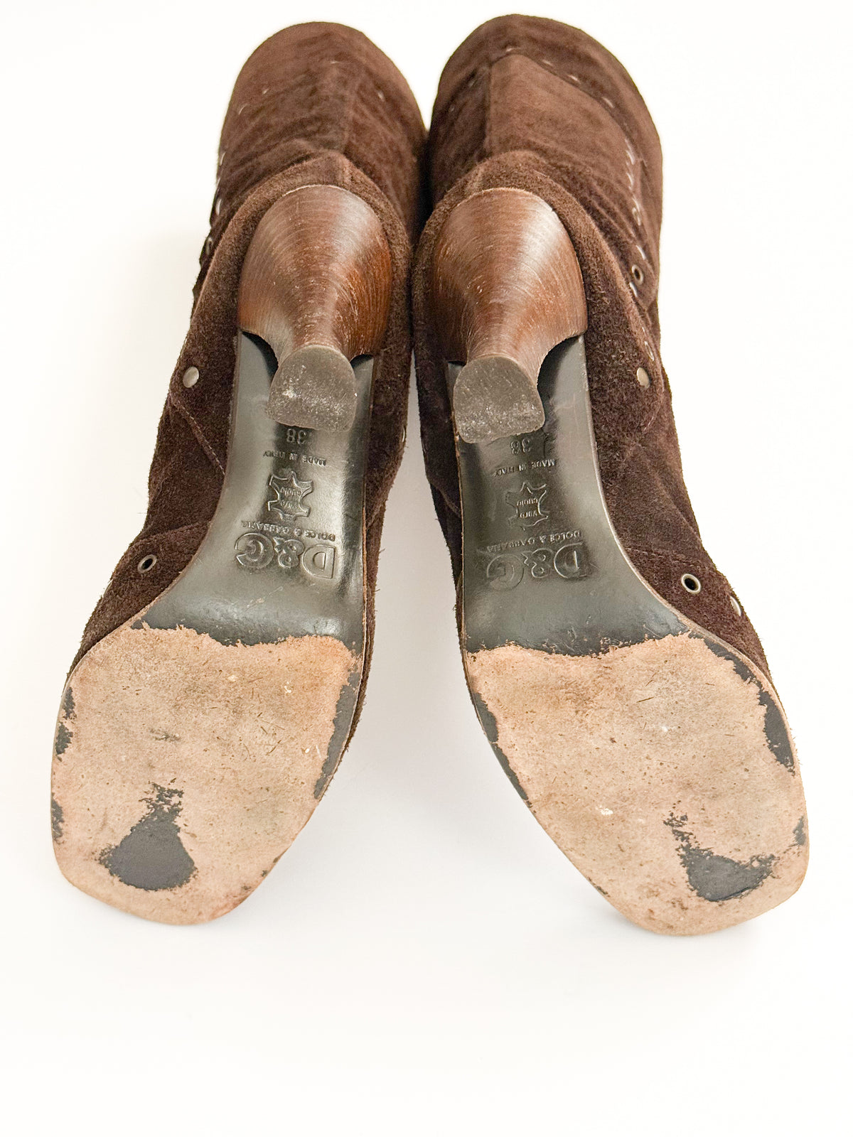 Dolce & Gabbana Brown Suede Studded Boots