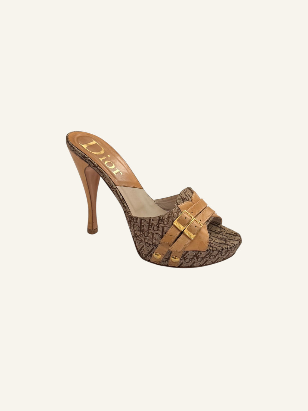 Christian Dior F/W 2003 Tan Monogram Buckle Heels