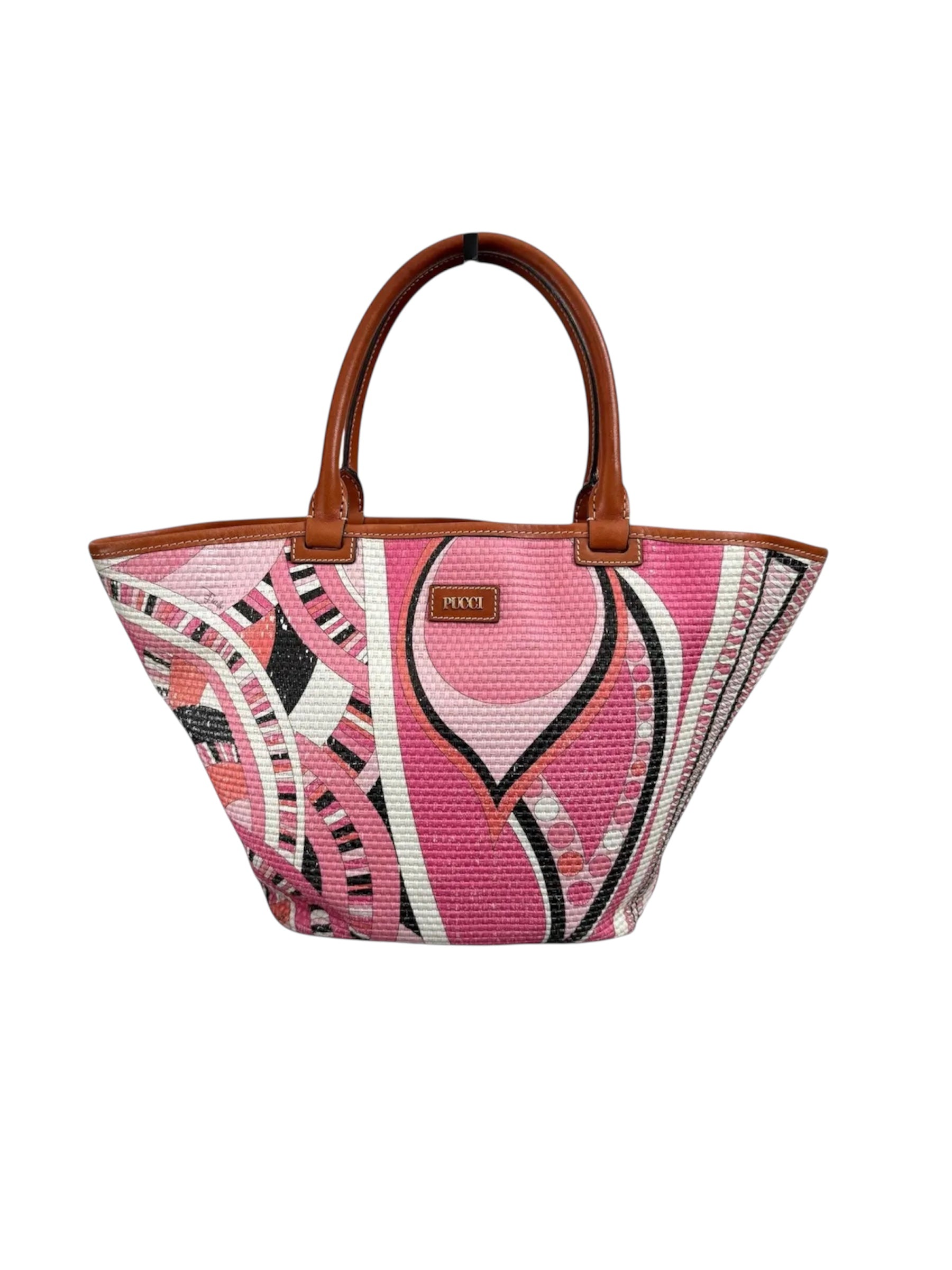 Emilio Pucci Calfskin Leather Pink Patterned Tote Bag