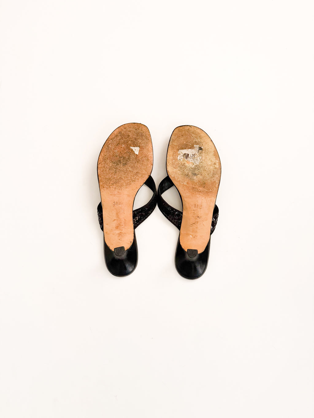 Manolo Blahnik Black Sequin Thong Heels