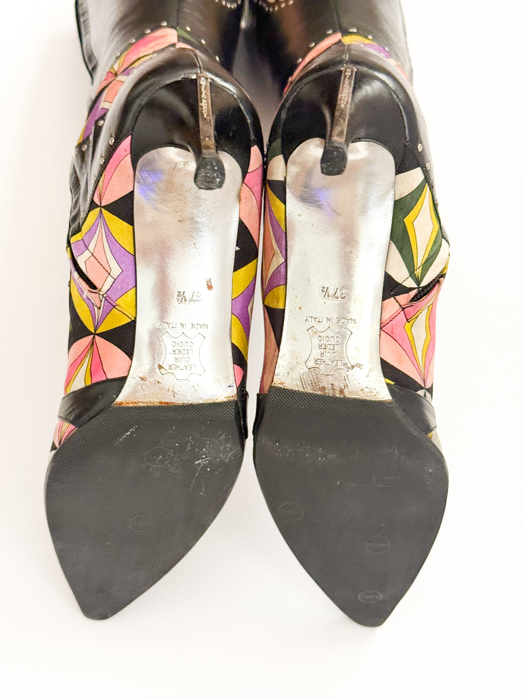 Emilio Pucci Geometric Black Leather Boots