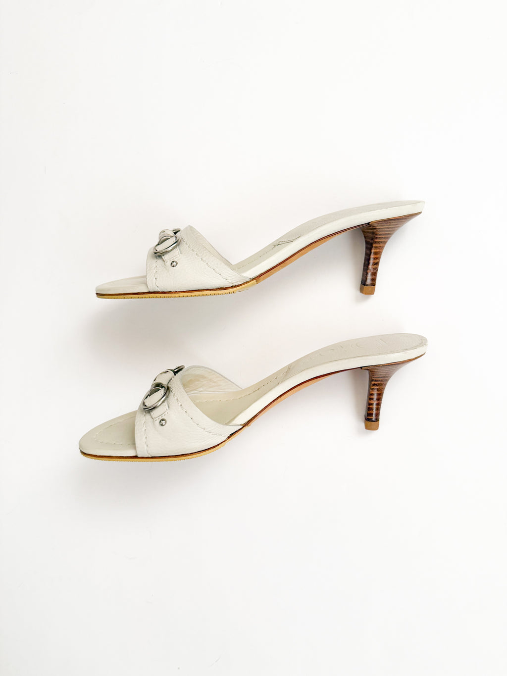 Christian Dior White Leather Silver Bar Kitten Heels