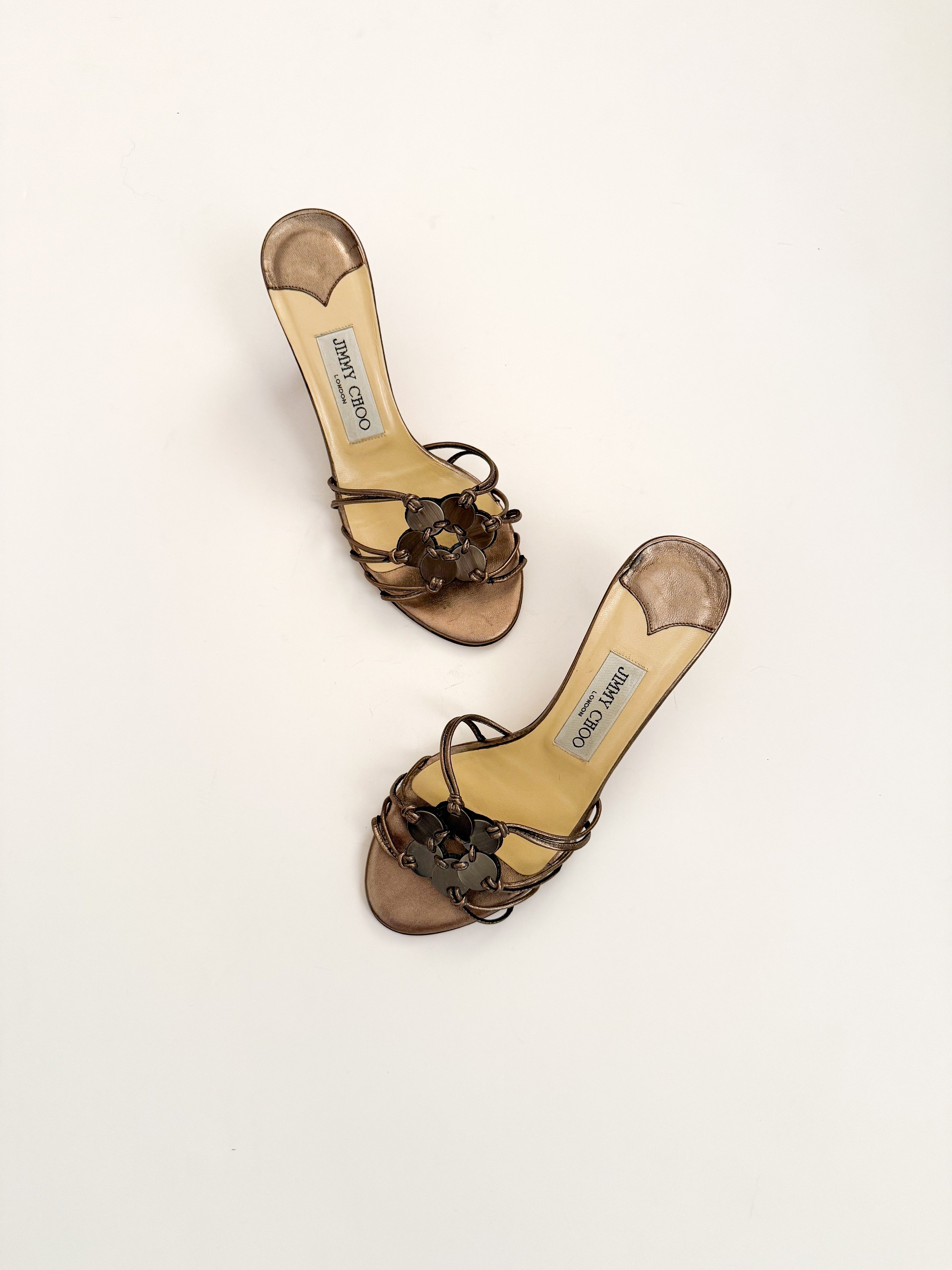 Jimmy Choo Silver Flower Kitten Heels