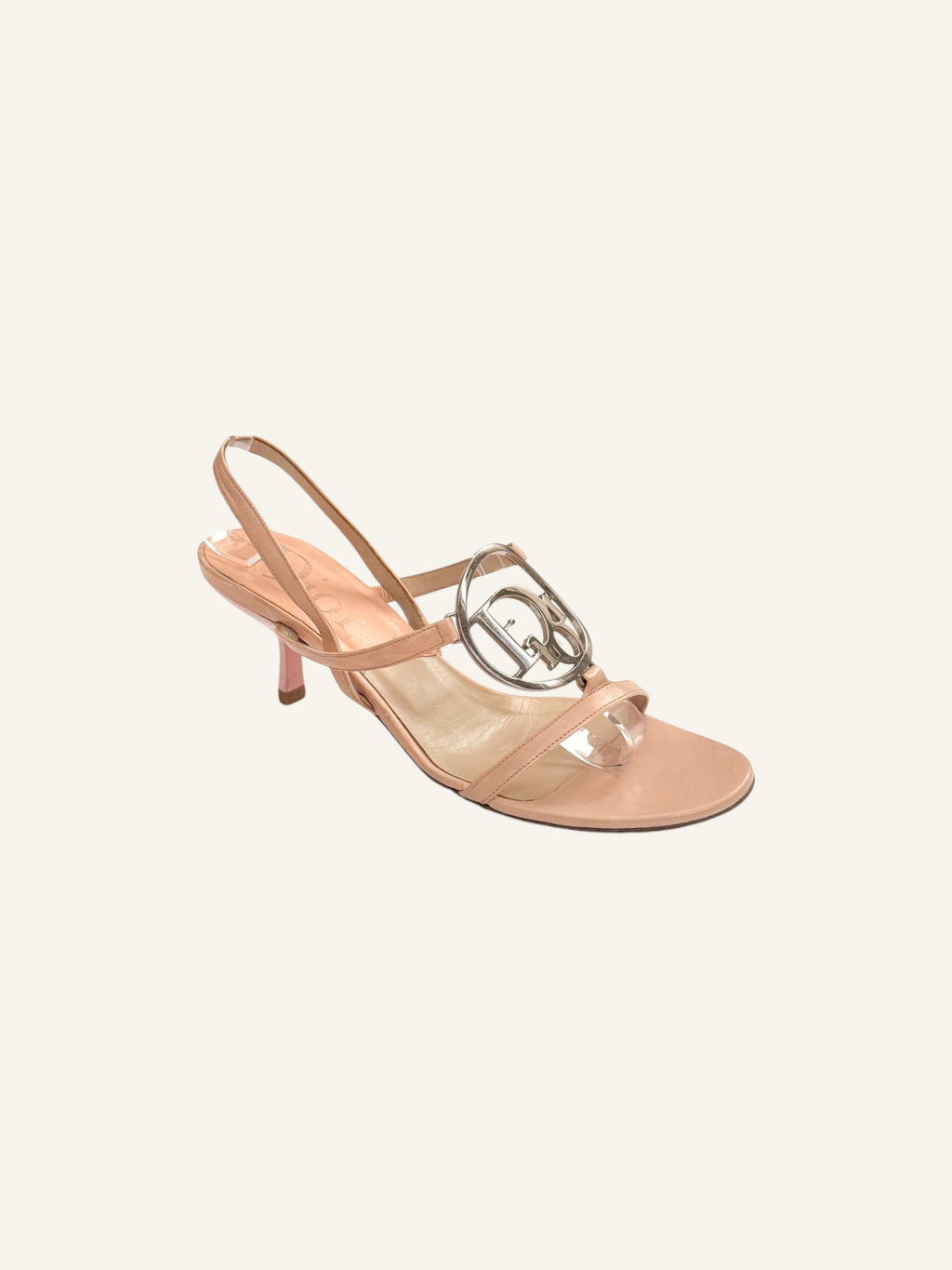 Christian Dior Pink Leather Logo Slingback Heels