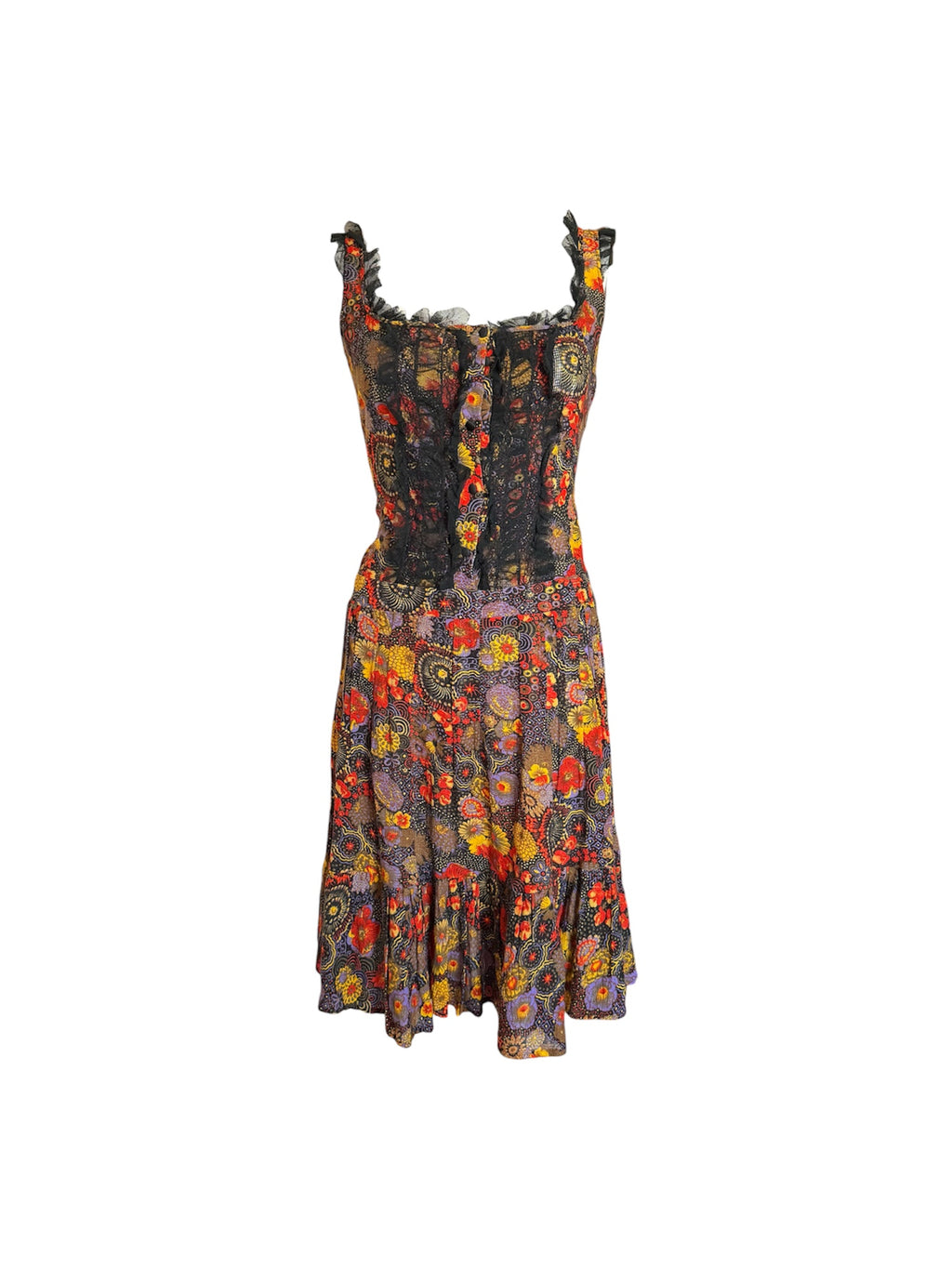 Dolce & Gabbana Floral Black Lace Tie Dress