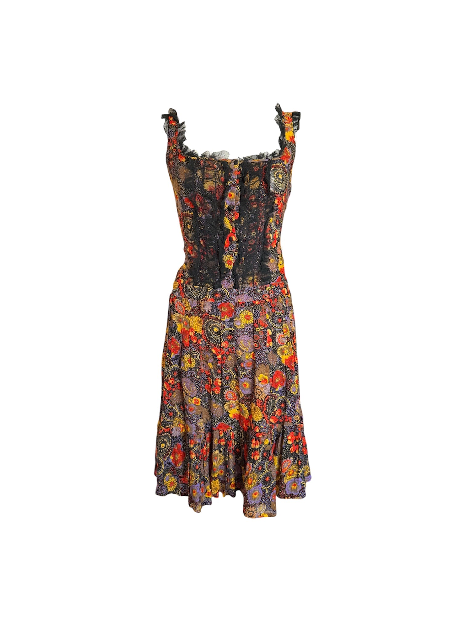 Dolce & Gabbana Floral Black Lace Tie Dress