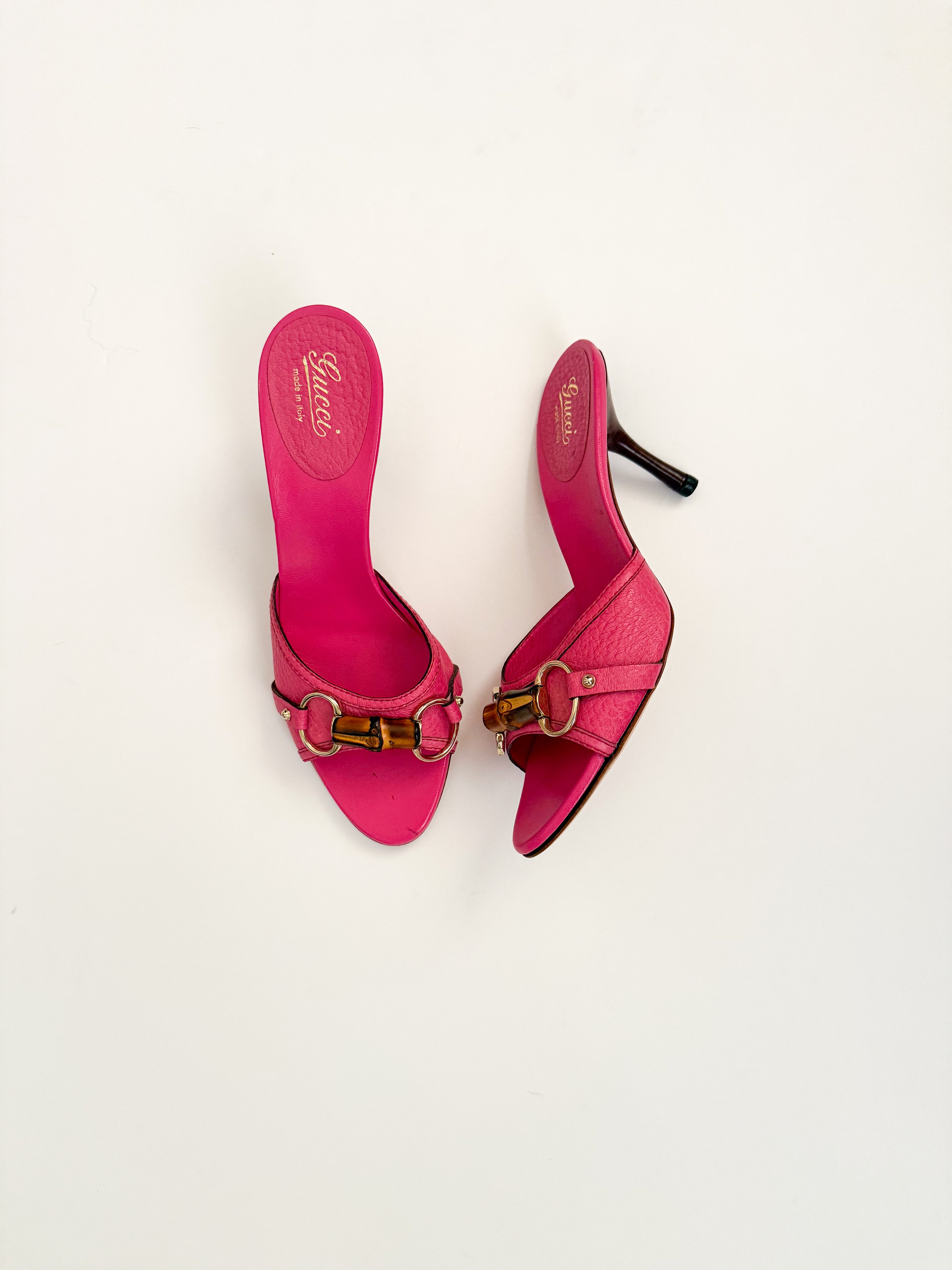 Gucci Pink Leather Bamboo Heels