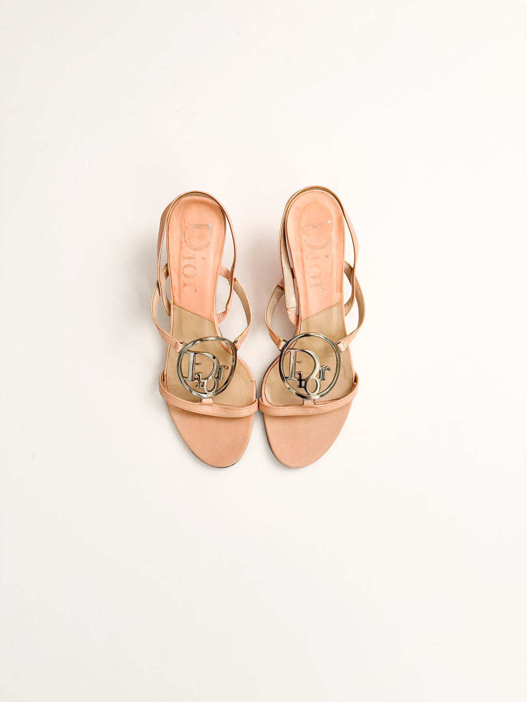 Christian Dior Pink Leather Logo Slingback Heels