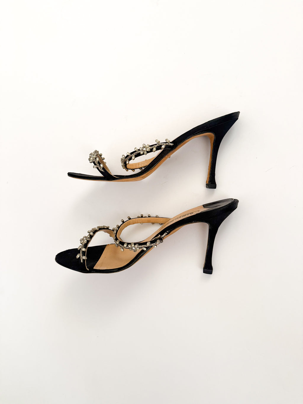 Manolo Blahnik Floral Crystal Black Heels