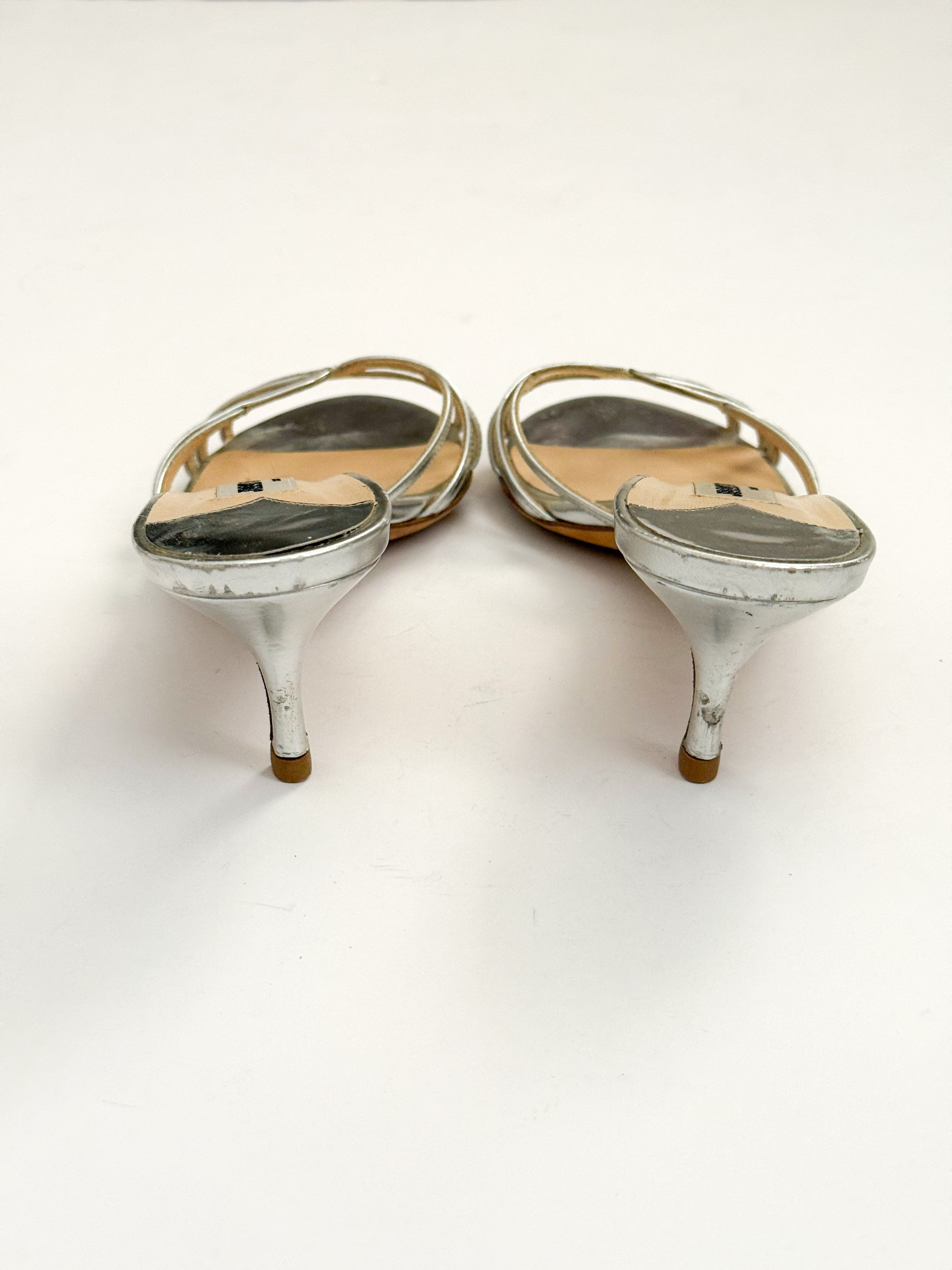 Jimmy Choo Metallic Silver Strappy Kitten Heels