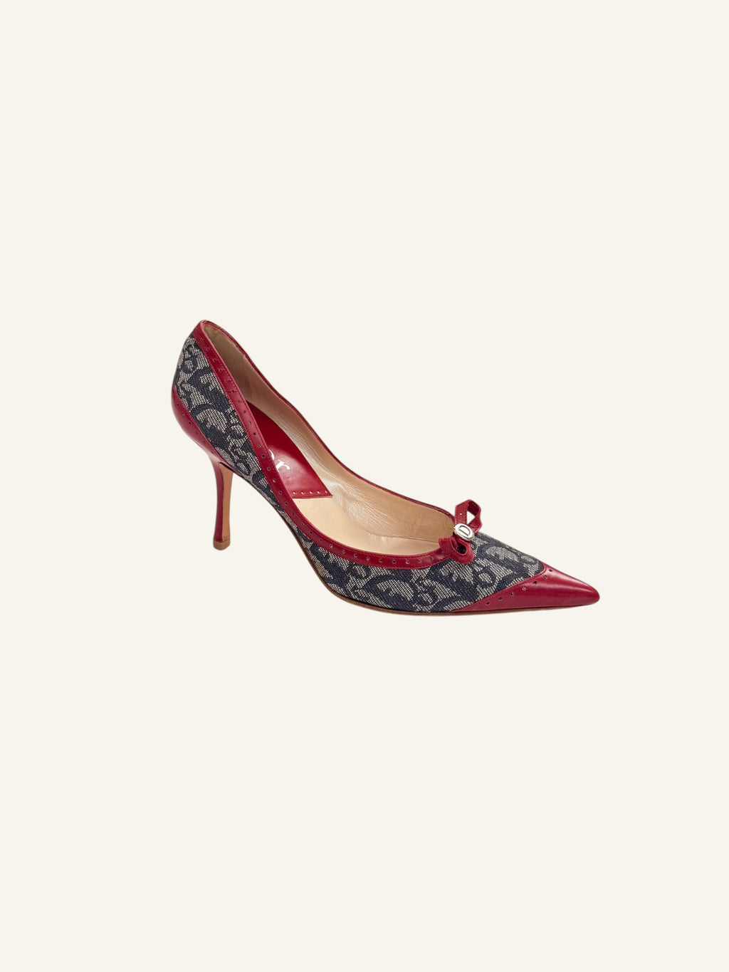 Christian Dior Monogram Denim Red Bow Pumps