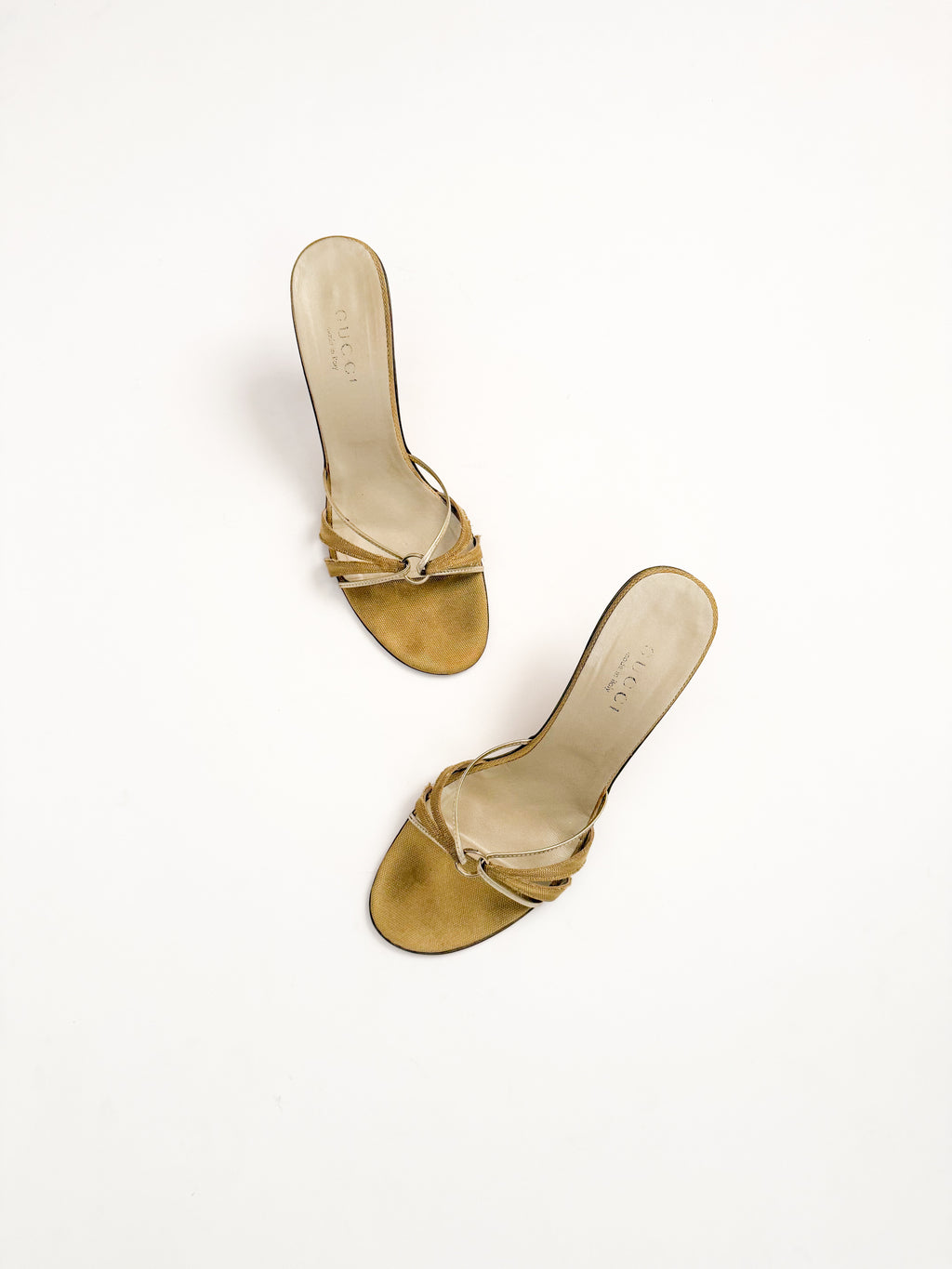 Gucci Gold Strappy Leather Heels