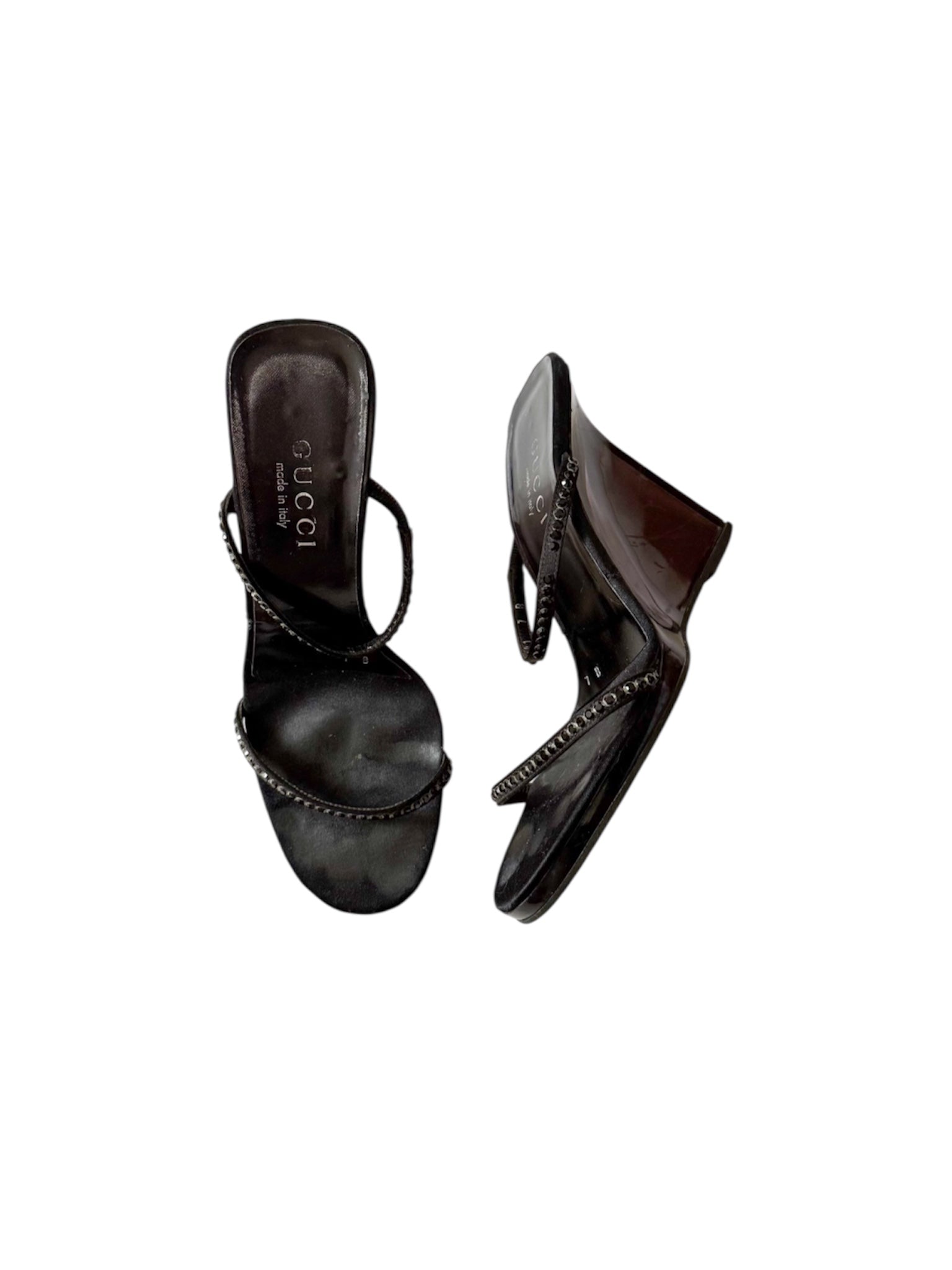 Gucci S/S 1998 Black Studded Lucite Wedges