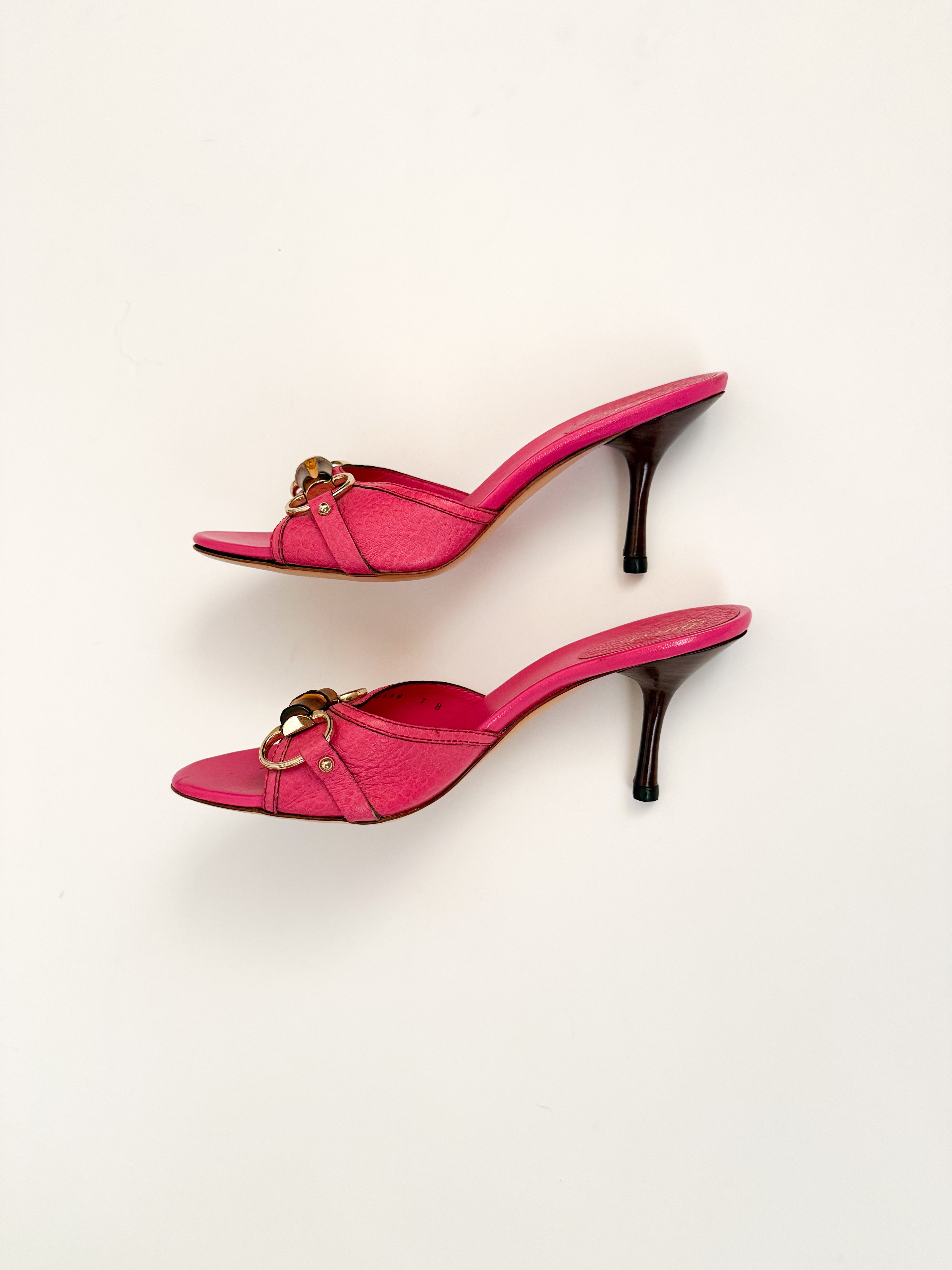 Gucci Pink Leather Bamboo Heels