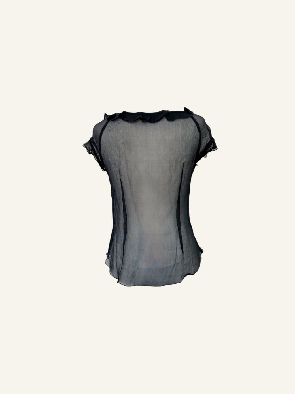 Moschino Silk Black Sheer Ruffle Blouse